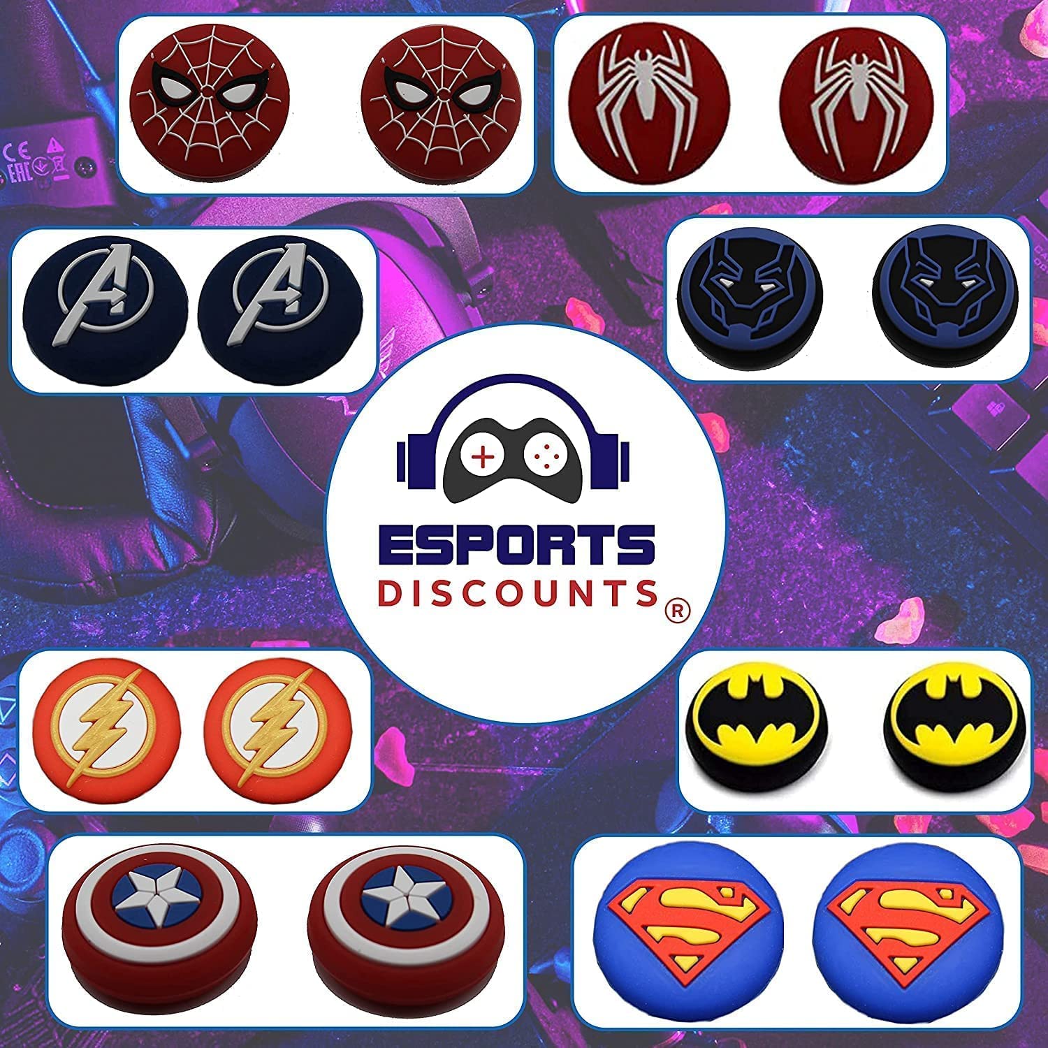 Premium Silicone Thumb Grip Caps for PS5/PS4/PS3/Xbox One/Xbox Series X|S/Nintendo Switch Pro Controllers - Captain America Design - 2-Pack - Enhance Gaming Comfort & Grip for Long Play Sessions