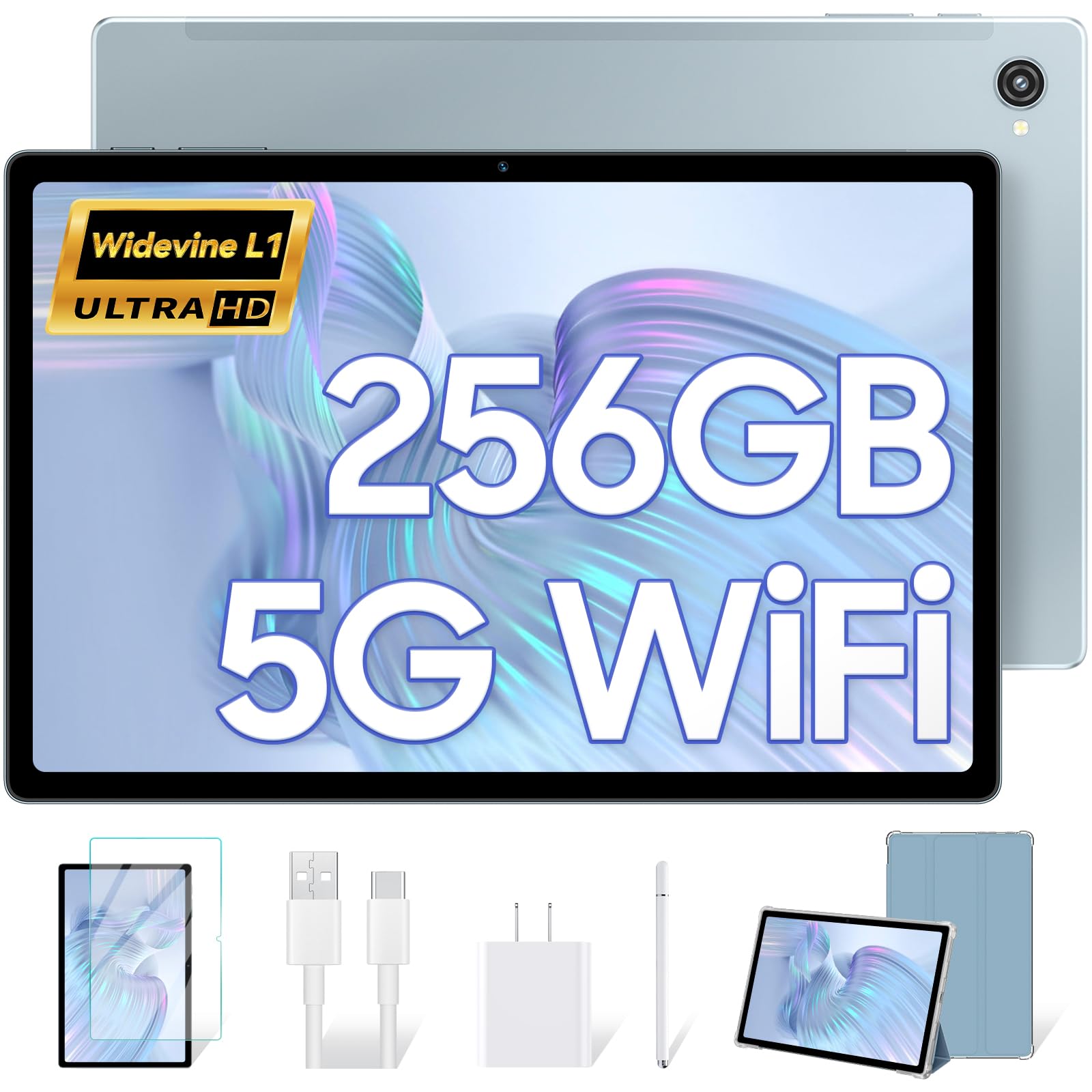 Blackview 10.5 Inch Android 12 Tablet - 14GB RAM + 256GB Storage (Expandable to 1TB), 8280mAh Battery, Octa-Core Processor, FHD+ IPS Display, 13MP+8MP Cameras, Widevine L1, 5G WiFi, Quad Speakers, GPS - Blue | Perfect for Gaming, Streaming & Productivity