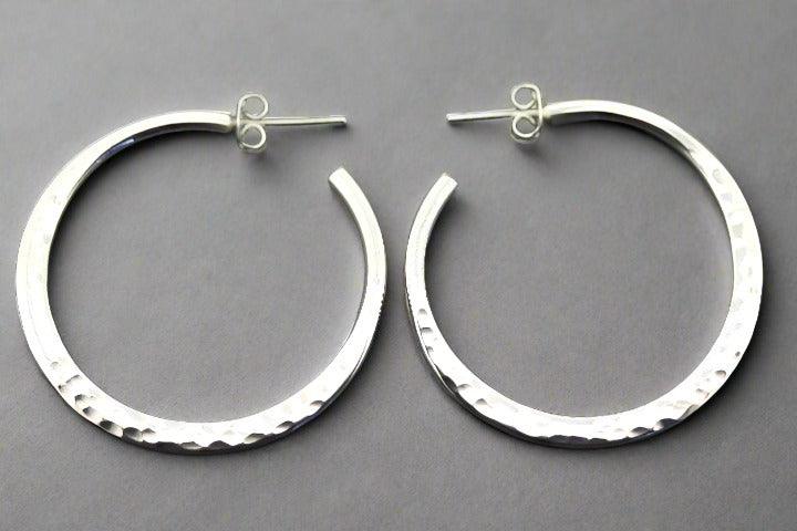 Large Flattened & Hammered Sterling Silver Hoop Earrings - Perfect for Casual, Boho, and Everyday Wear