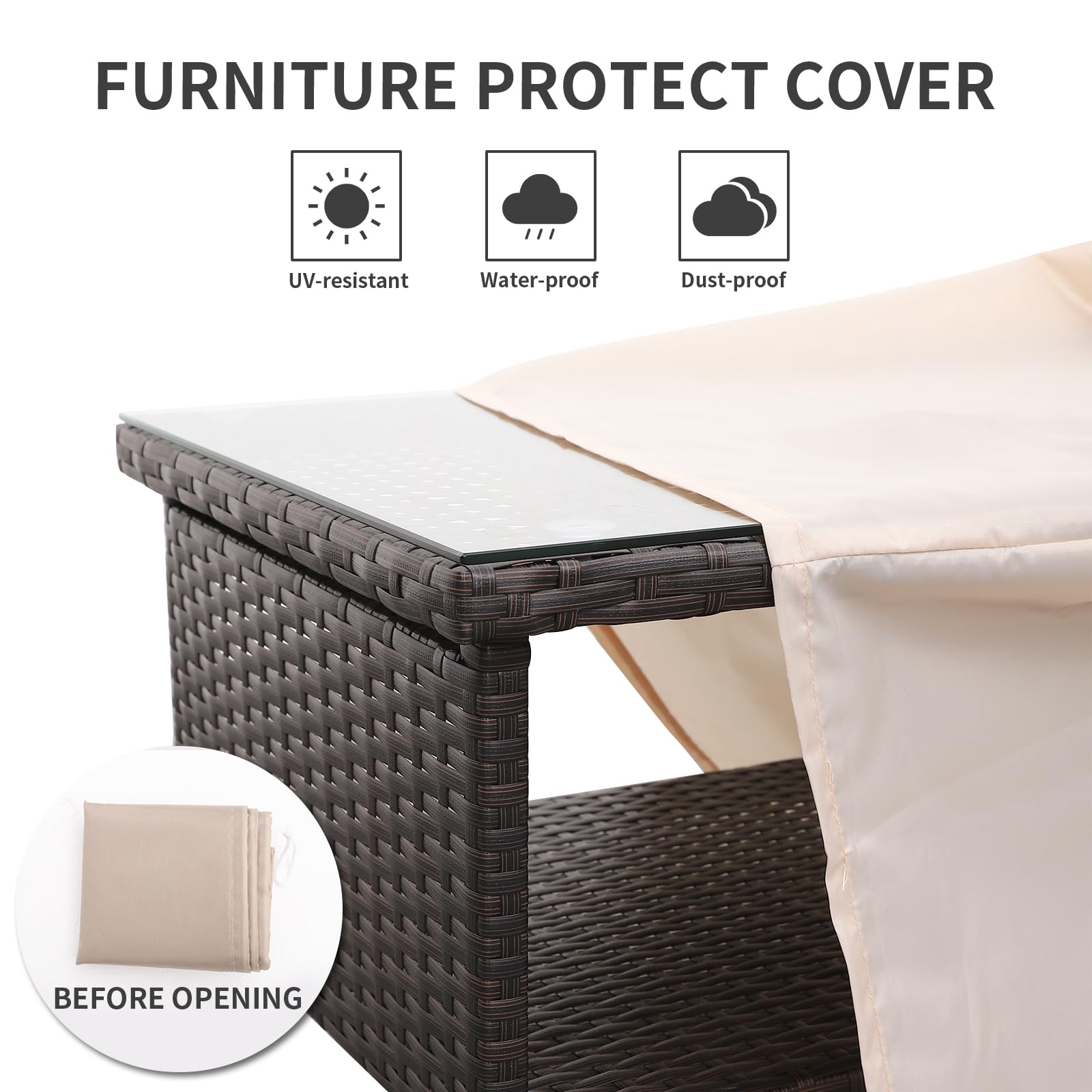 Outdoor PE Wicker Coffee Table with Glass Top - Rattan Patio Garden Side Table for Living Room, Balcony & Backyard - Brown Weather-Resistant Furniture for Tea Time & Relaxation