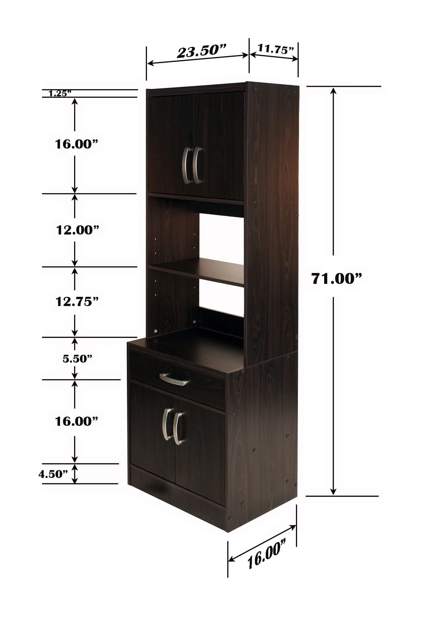 Modern Tall Wooden Kitchen Pantry Cabinet - Tobacco Finish Storage Organizer for Spices, Dishes & Dry Food | Perfect for Small Kitchens & Dining Areas