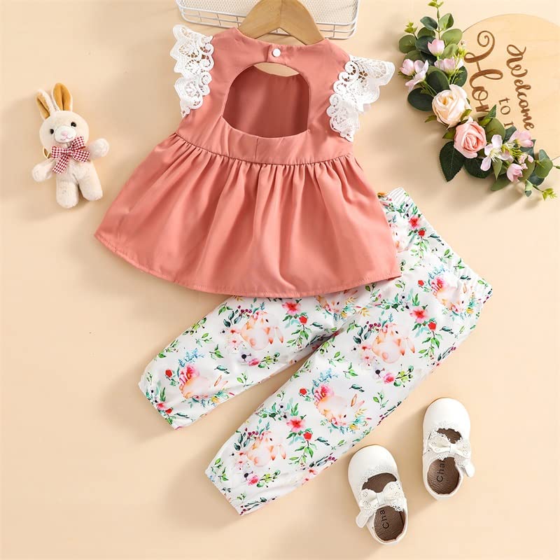 Adorable Baby Girl Easter Outfit - Bunny Ruffle Top & Floral Bubble Pants Set | Newborn Summer Clothes for First Easter Celebration | Perfect for Photo Shoots, Family Gatherings & Spring Festivities