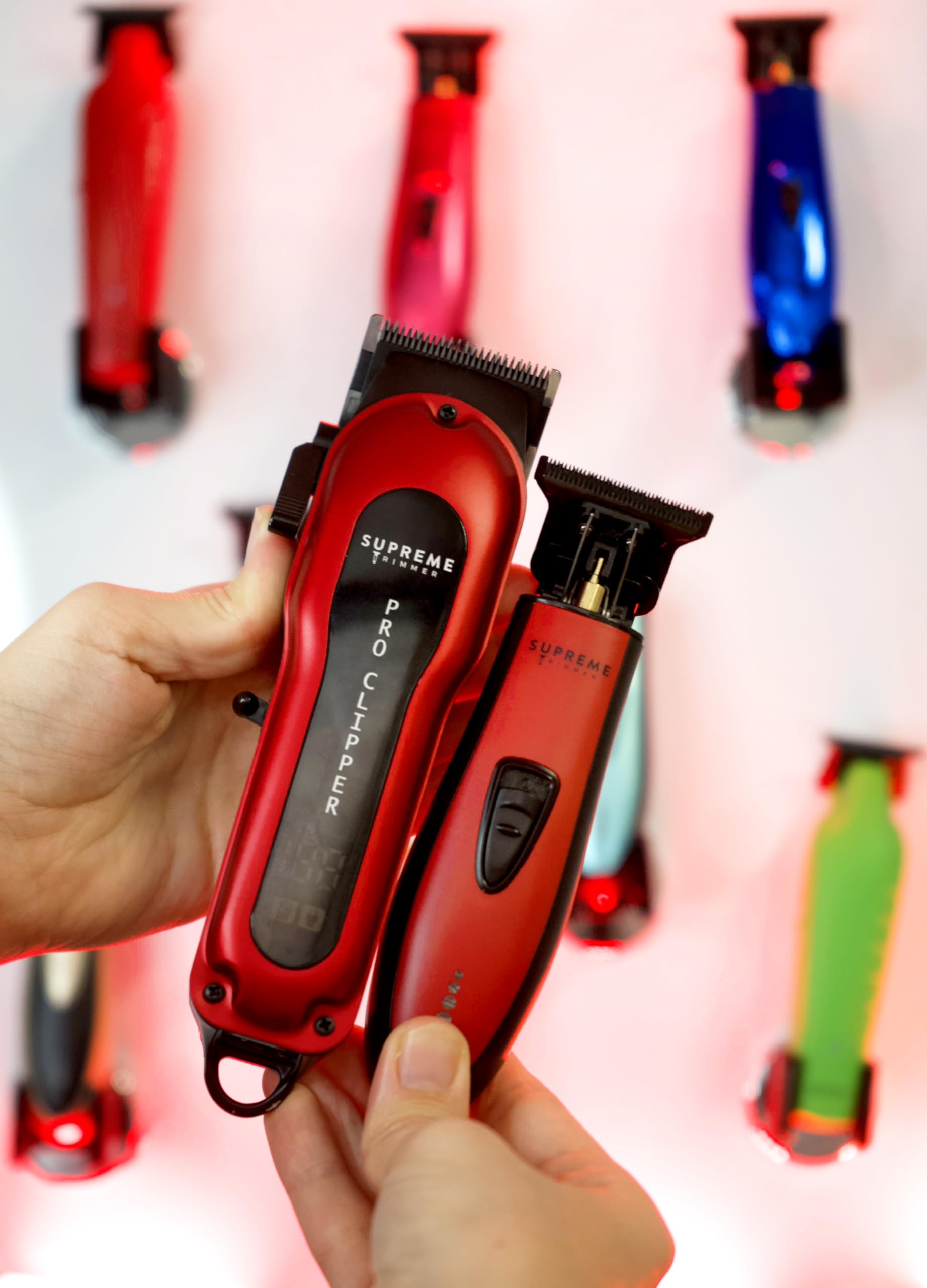 Supreme Trimmer 3-in-1 Professional Barber Kit | Pro Hair Clipper, DLC T-Shaper Trimmer & Foil Shaver | Men's Beard & Hair Grooming Set (Red) | Perfect for Home Haircuts, Beard Trimming & Personal Grooming