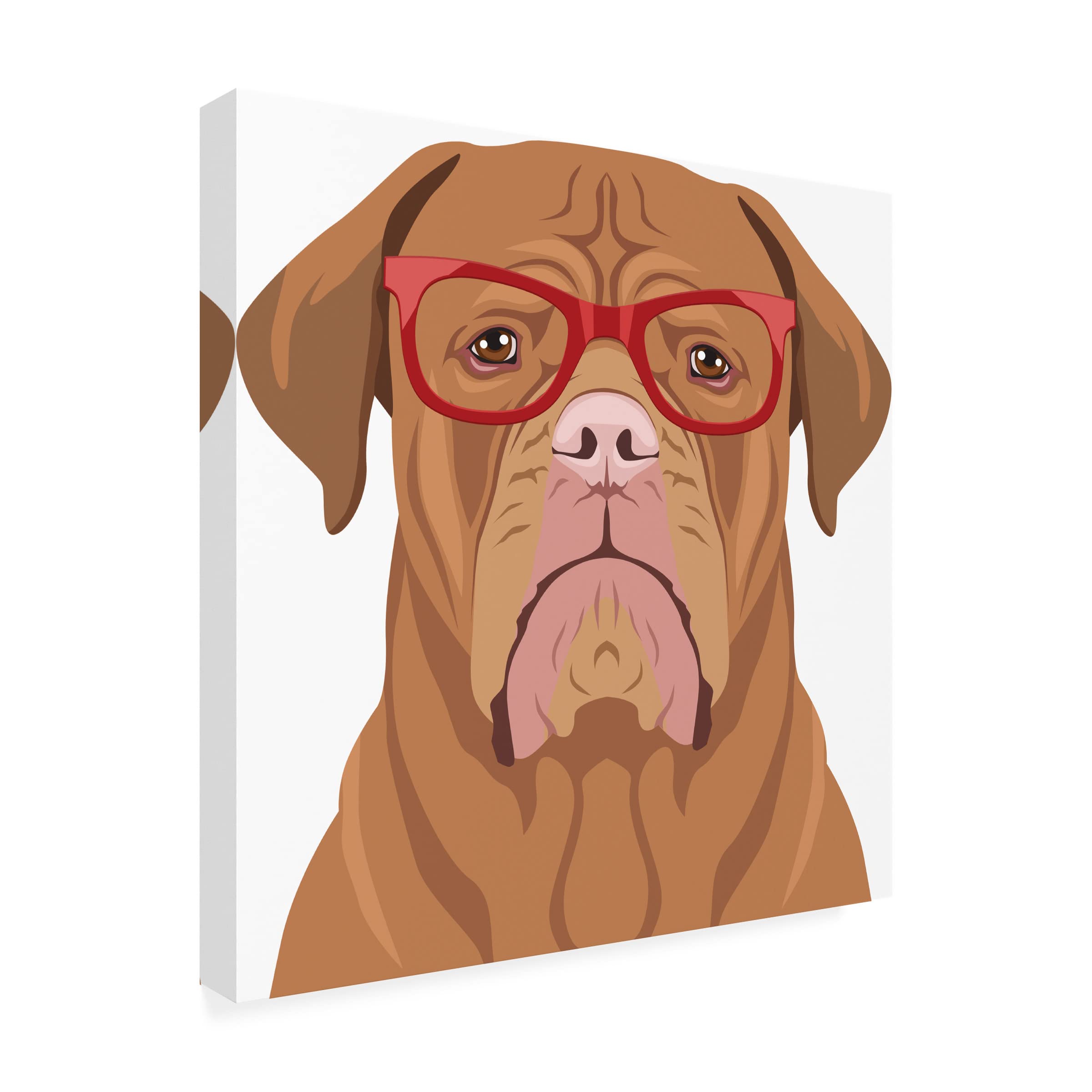 Trademark Fine Art 'Dogue De Bordeaux Wearing Hipster Glasses' Canvas Wall Art Print - Modern Pet Portrait for Living Room, Bedroom & Office Decor