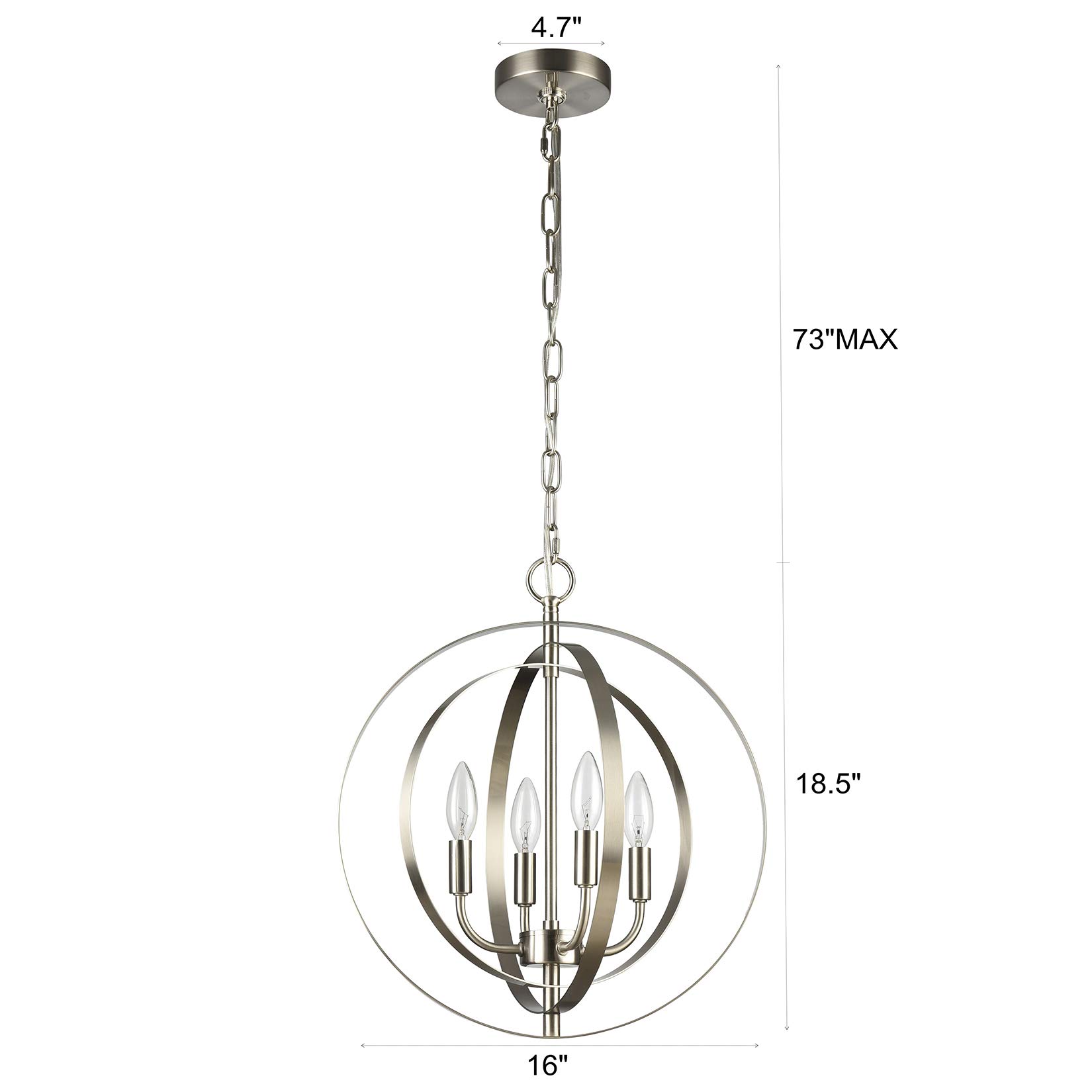 MICSIU Brushed Nickel Spherical Pendant Light Fixture - Modern 4-Light Dimmable Chandelier with Glass Shades - Hanging Ceiling Lighting for Living Room, Dining Room, Kitchen, Foyer, Hallway, Entryway - Perfect for Home Decor, Interior Design and Ambient Lighting