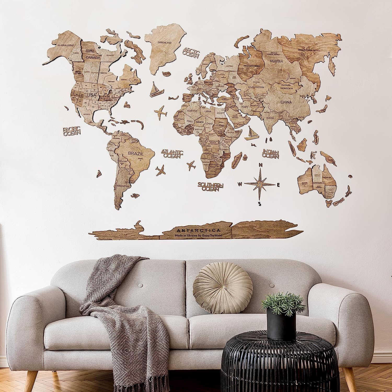 3D Wooden World Map Wall Art - Large Home Décor for Living Room, Bedroom, Office - Travel Inspired Wall Hanging - Perfect Gift for Travel Lovers & Home Decorators (Terra, Large Size) - Ideal for World Travel Theme Rooms, Study Spaces & Interior Design Projects