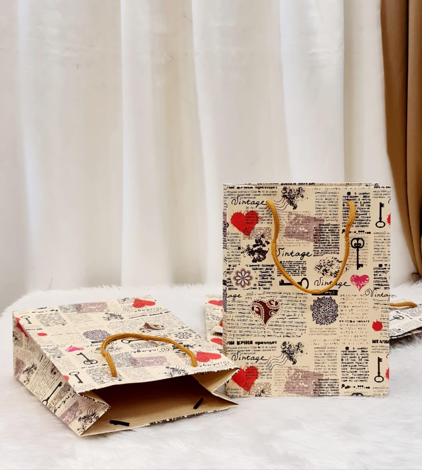 6-Piece SATYAM KRAFT Printed Gift Paper Bags with Handles - 37cm x 28cm for Birthday, Christmas, Wedding & Party Favors | Eco-Friendly Goodie Bags for Events, Festivals & Seasonal Greetings