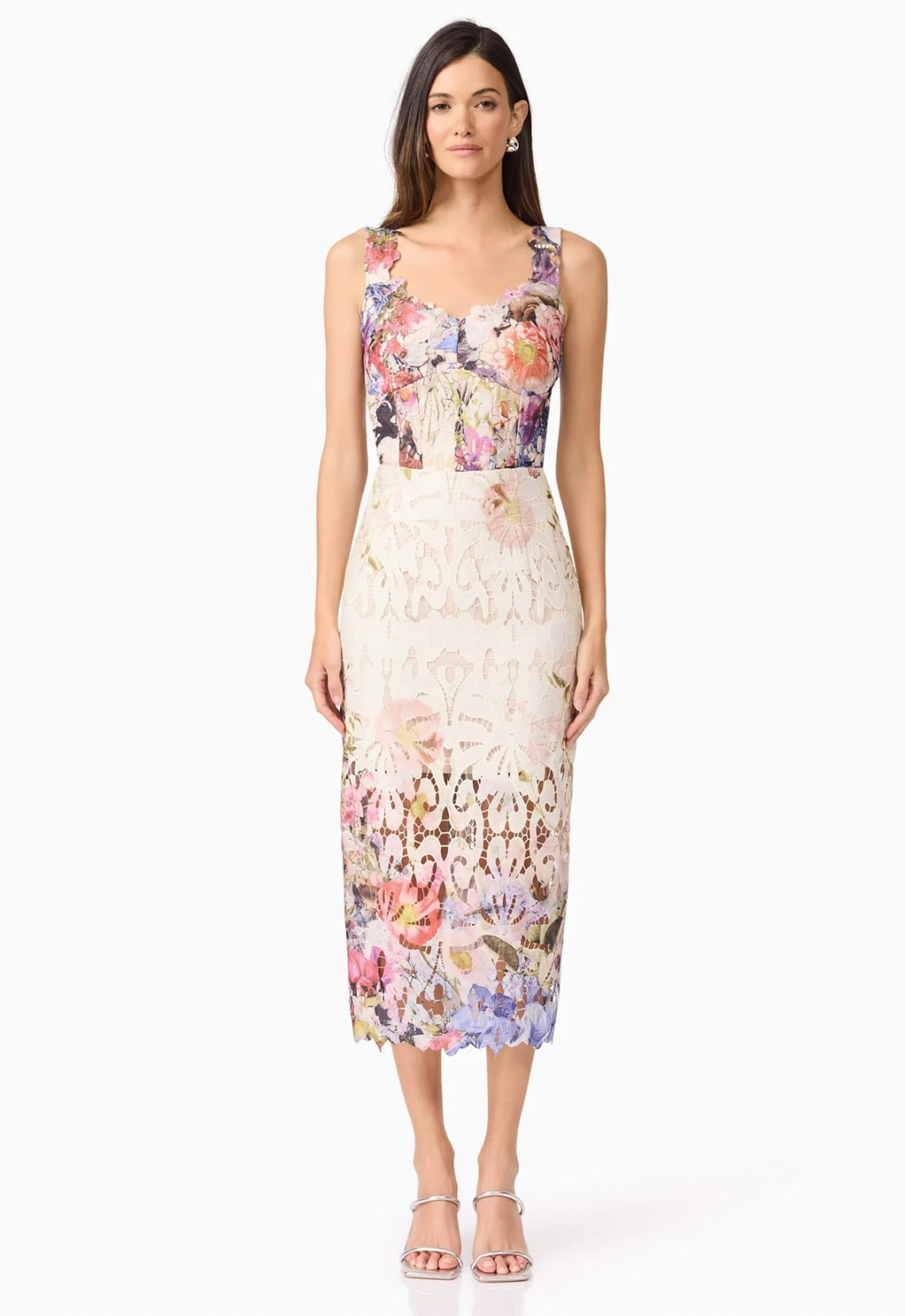 Matila Floral Lace Midi Dress - Elegant Women's Summer Dress for Wedding, Party & Special Occasions