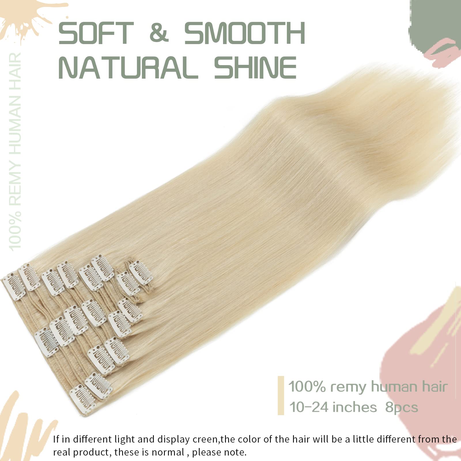 100% Real Human Hair Extensions - S-noilite Clip-in Double Weft Blonde Hair (Platinum #60) - 8 Pieces 18 Clips, 10 Inch 110g, Straight & Silky for Volume & Length - Perfect for Parties, Weddings & Daily Styling
