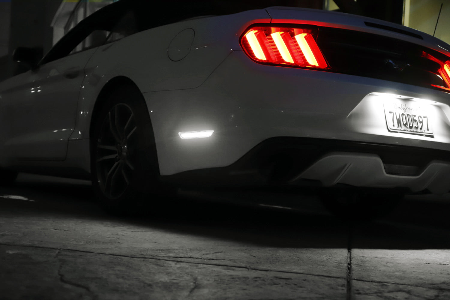2015-2023 Ford Mustang White Full LED Rear Side Markers with 30% Dark Tinted Lens - Enhanced Visibility & Style for Night Driving & Car Shows