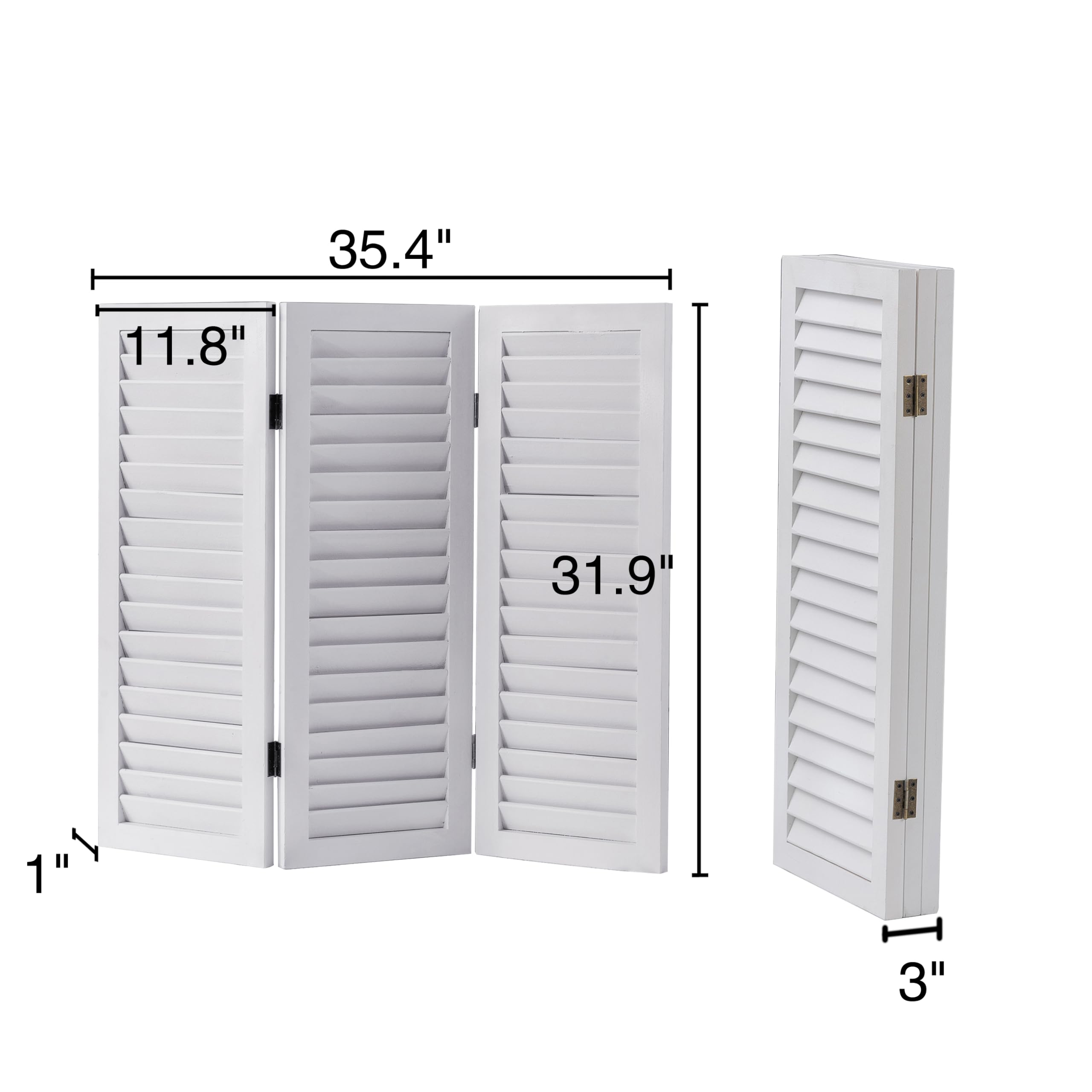 SOFE 3 Panel Wood Room Divider - 2.6 Ft Tall Folding Partition Screen for Bedroom, Office & Living Space | Freestanding White Shutter Design | Perfect for Privacy, Room Separation & Home Decor