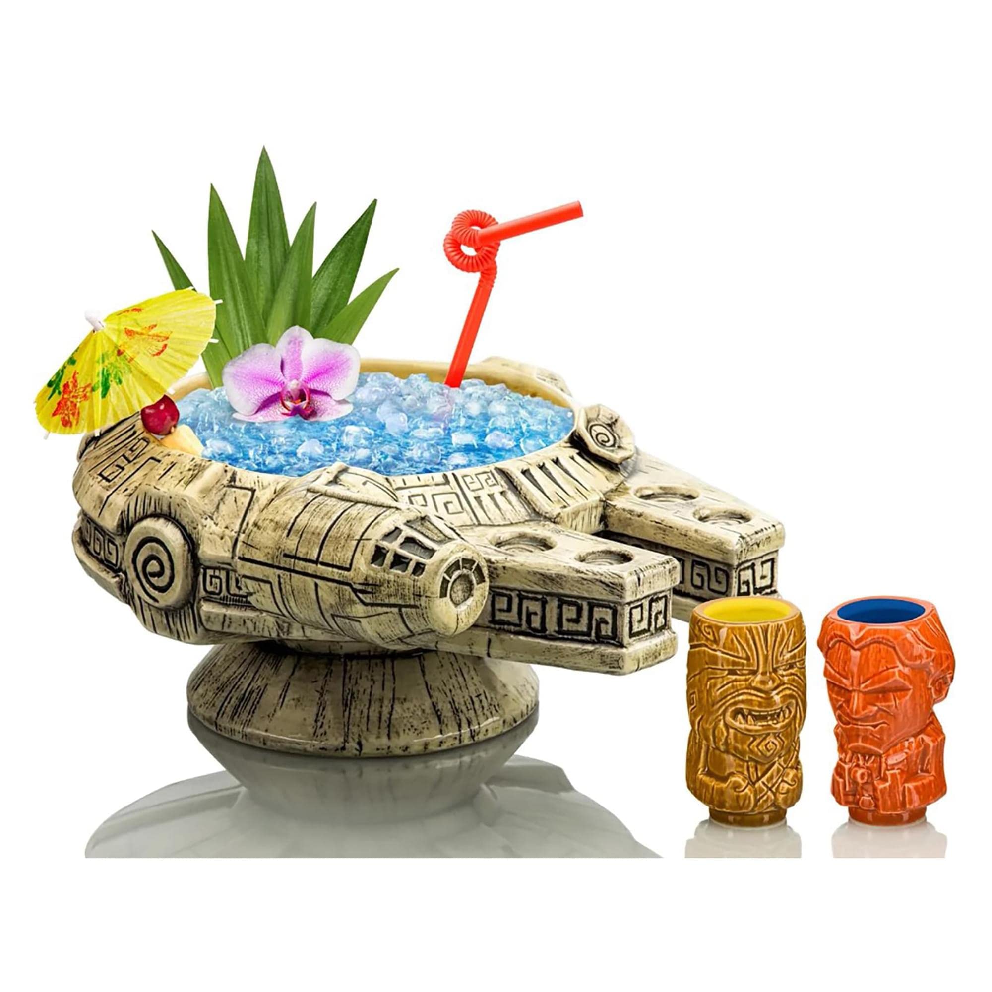 Star Wars Millennium Falcon Tiki Bowl with Han Solo & Chewbacca Mug - Geeki Tiki Collectible Drinkware Set for Sci-Fi Fans & Cocktail Parties