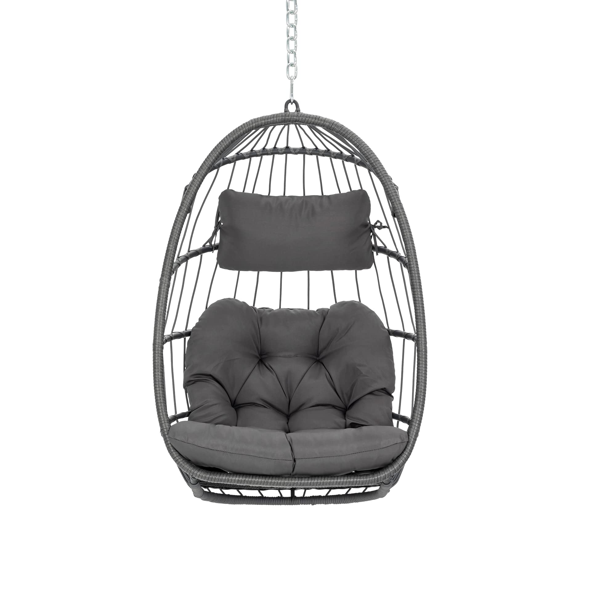 Yechen Foldable Aluminum Hanging Egg Chair - Indoor/Outdoor Rattan Swing with UV-Resistant Cushions for Patio, Balcony, Bedroom - Perfect for Relaxing in Garden, Porch or Living Room