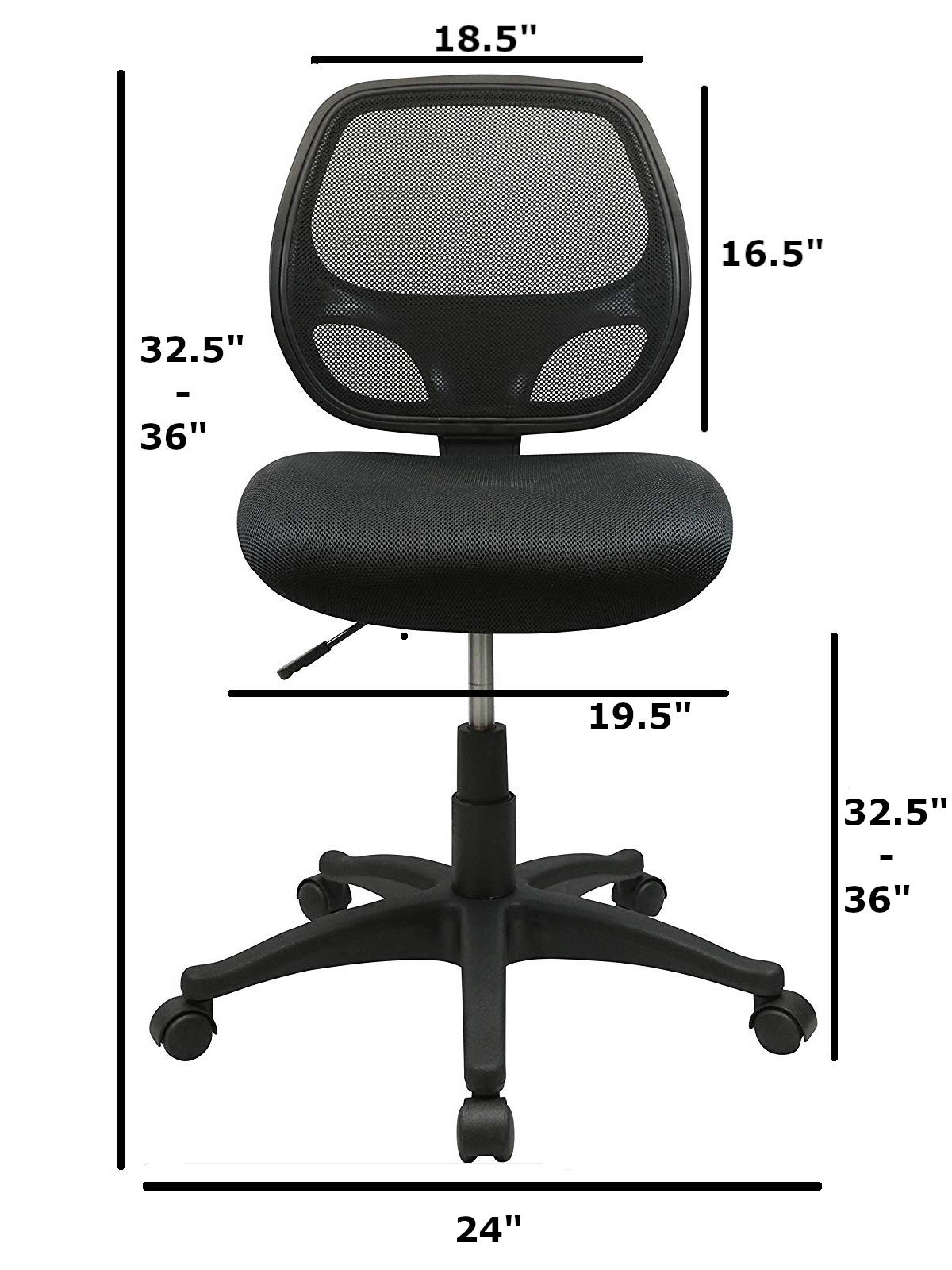 Ergonomic Mid-Back Black Mesh Office Chair - Adjustable Computer Desk Chair for Home & Work - Comfortable Task Chair Without Arms for Long Hours Sitting