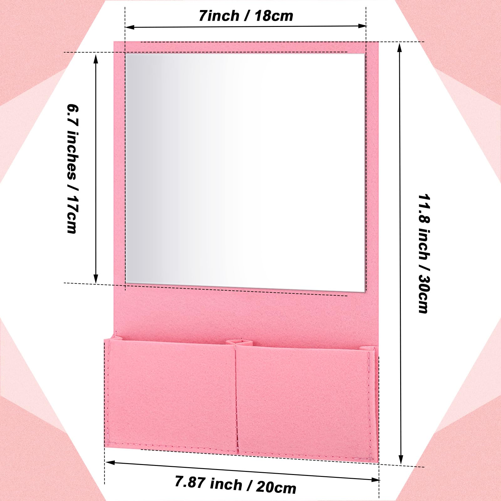 7 x 6.7 Inch Magnetic Locker Mirror with Holder Bag - Pink Small Magnetic Mirror for Lockers, Office, Cabinet, Bathroom & Refrigerator Organization - Perfect for Makeup, Grooming & Home Decor
