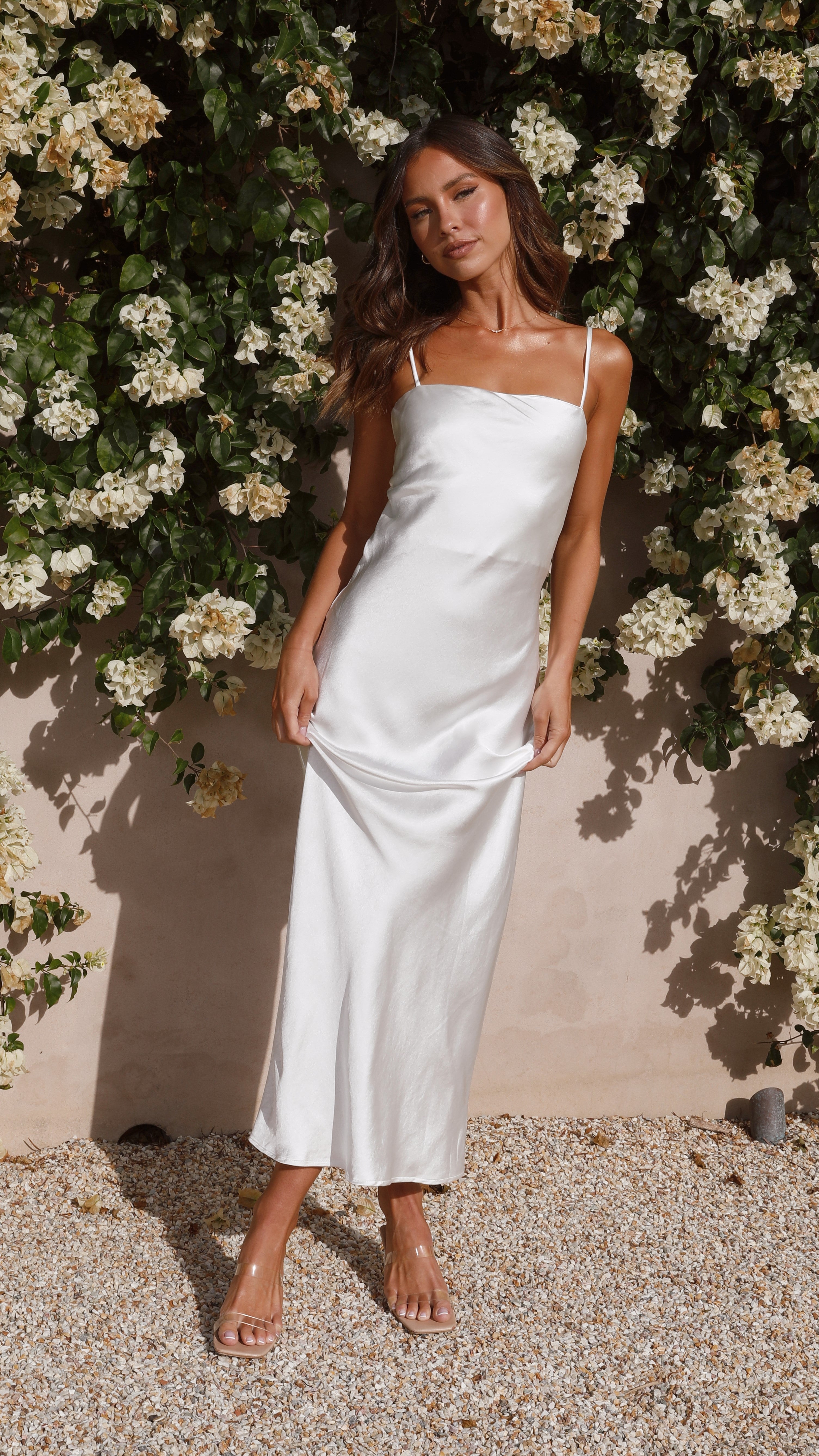 Keira Maxi Dress with Pearl Embellishments - Elegant Long Flowy Dress for Women, Perfect for Weddings, Parties & Summer Vacations