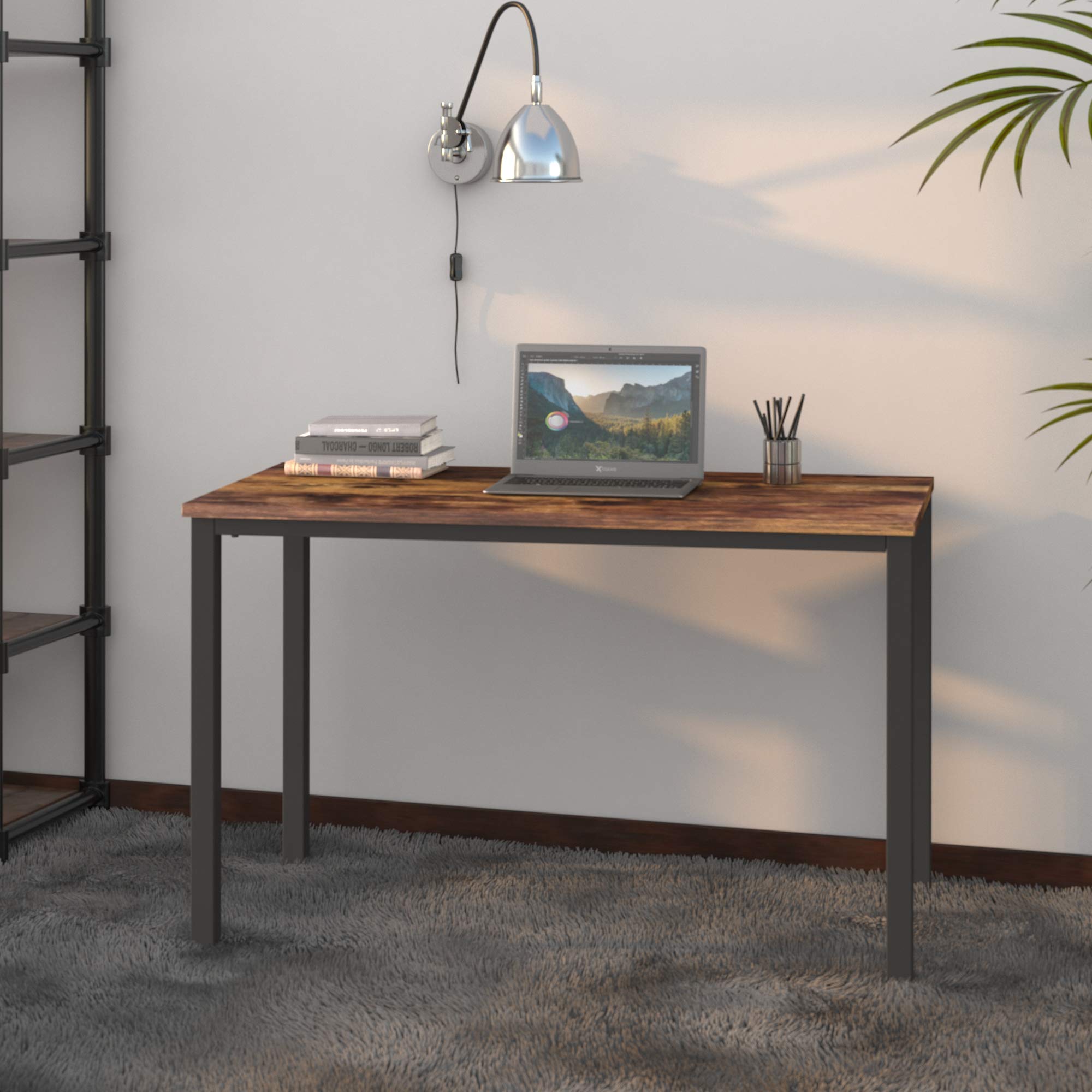 47 Inch Simple PC Desk - Modern Minimalist MDF & Metal Computer Table for Home Office, Dining & Living Room | Rustic Brown Multi-Function Workstation for Remote Work & Study