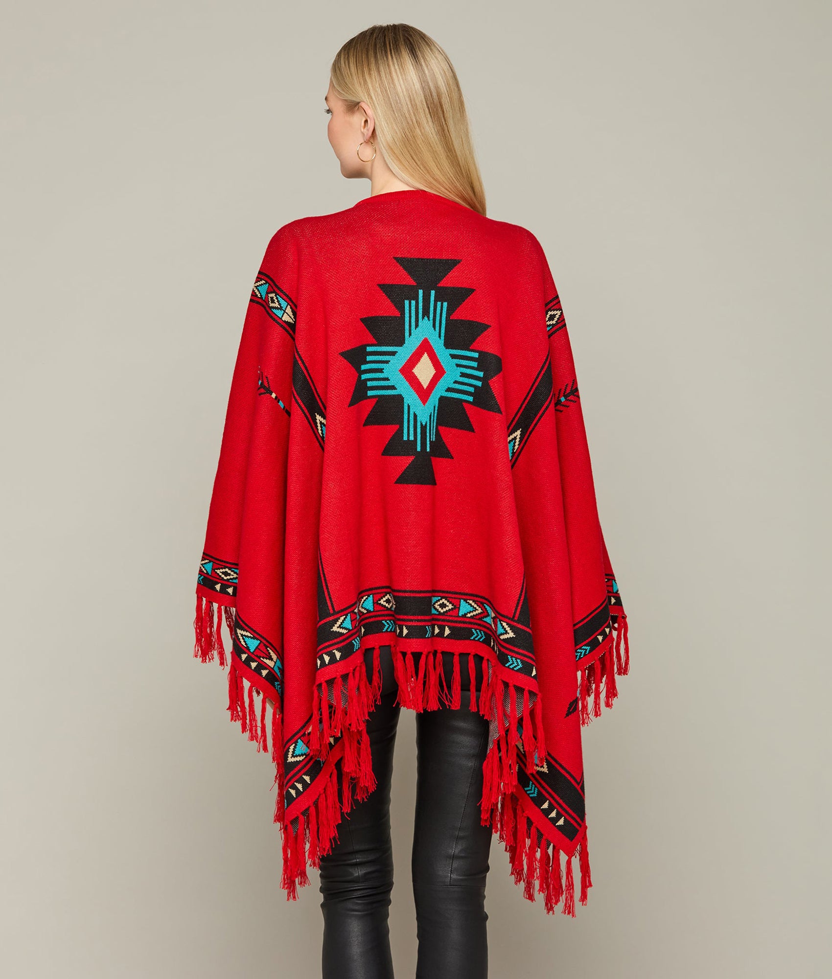 Warm Alpaca Fleece Cape - Soft & Cozy Red/Turquoise Winter Shawl for Women | Perfect for Outdoor Adventures, Travel & Casual Wear