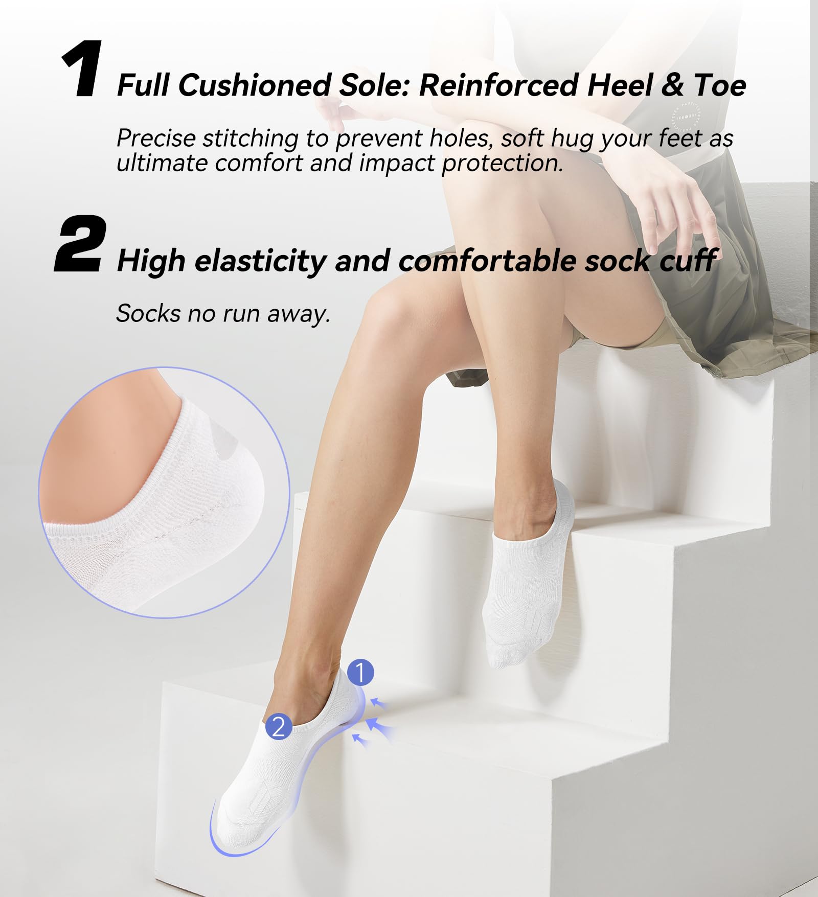 FITRELL Women's No Show Socks - Cotton Cushioned Athletic Invisible Socks (5-8 Pairs) for Running & Sneakers