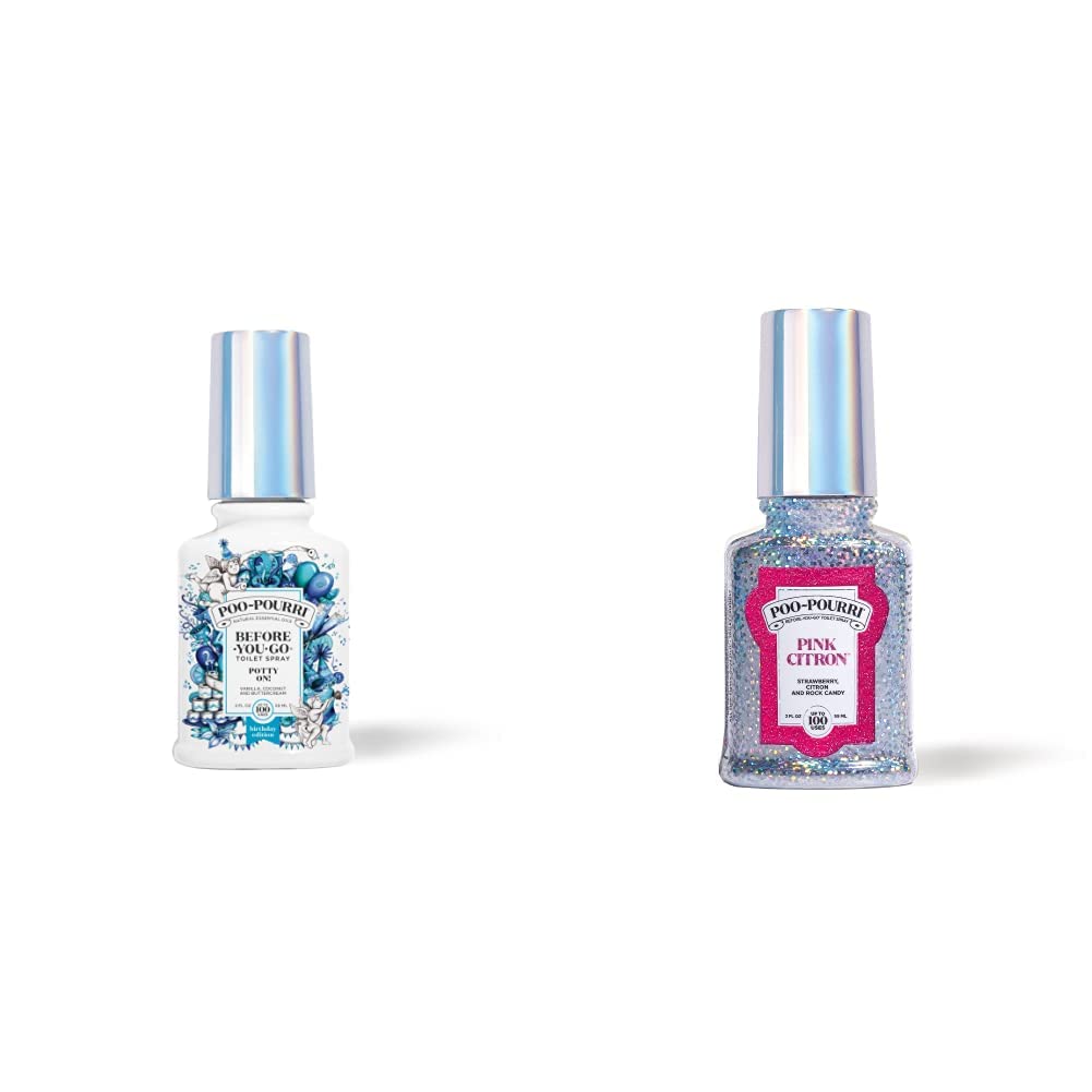 Poo-Pourri Before-You-Go Toilet Spray Set - Vanilla Coconut Buttercream & Pink Citron Scents (2 Fl Oz Each) | Bathroom Odor Eliminator for Home, Office & Travel Use