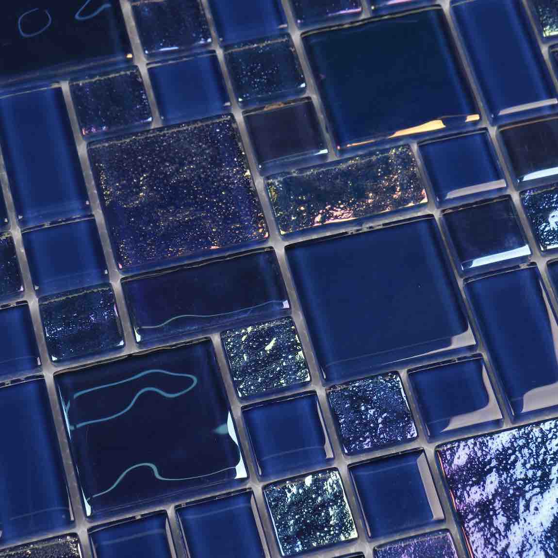 Iridescent Glass Tiles - Dark Blue Sky Mix for Backsplash, Bathroom & Kitchen Decor