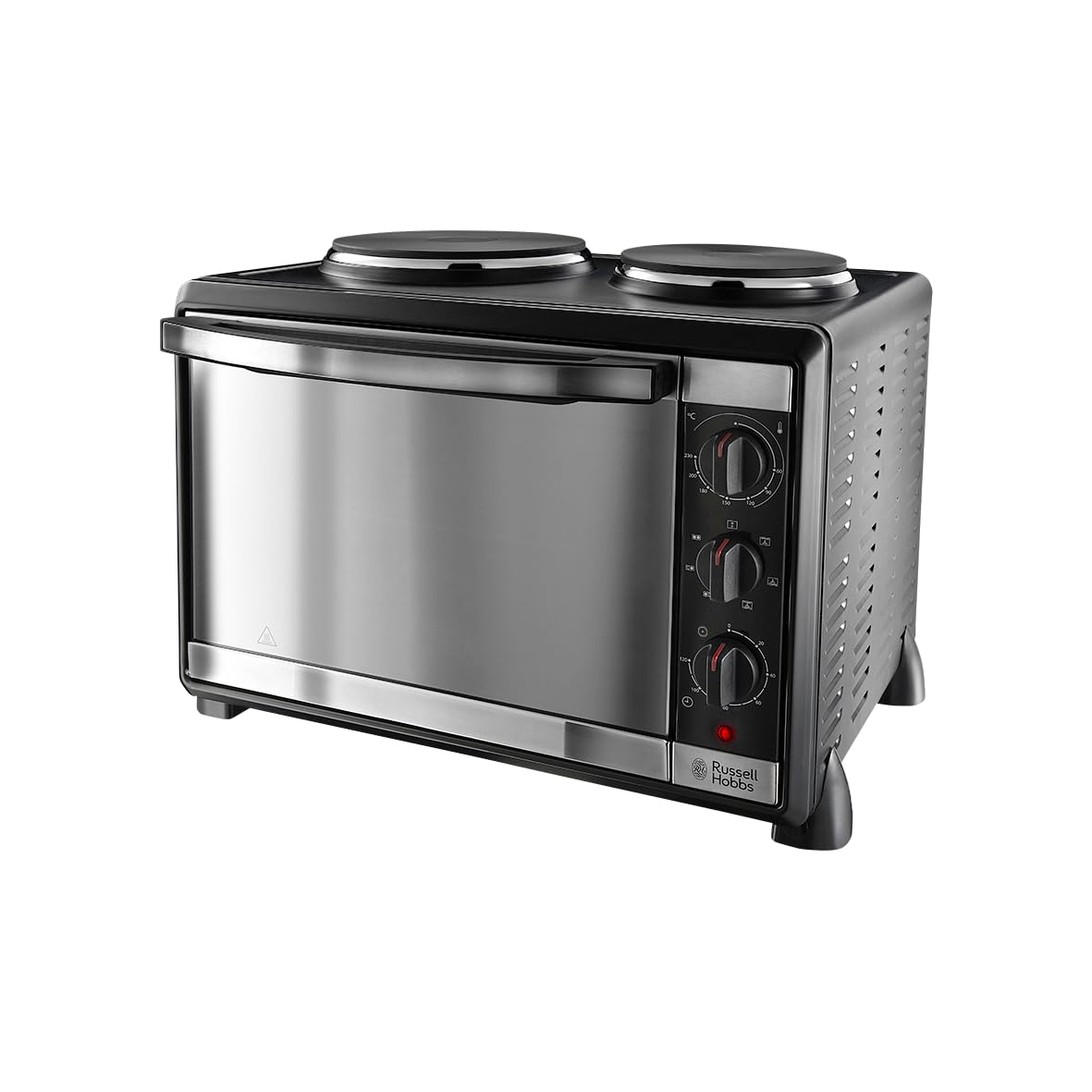 Russell Hobbs 30L Electric Mini Oven with 2 Hotplates - Compact Countertop Oven for Grilling, Roasting, Baking & Boiling | Fan Assisted Cooking | Timer & Auto Shut-Off | Includes Baking Tray, Grill Rack & Handle | 1920W (Model 22780) | Perfect for Small Kitchens, Dorms & RV Cooking