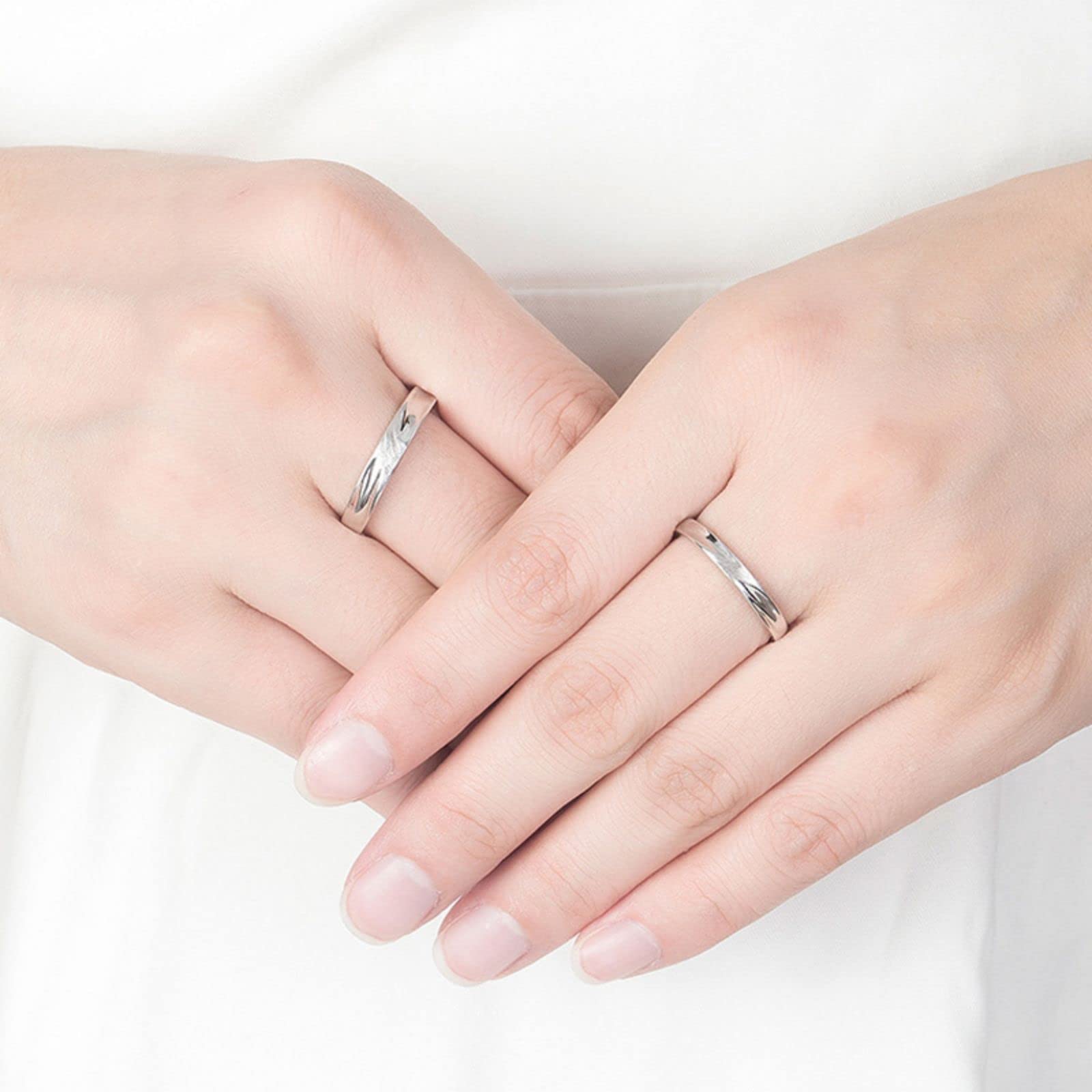 Jeulia Matte Silver Couple Rings - Adjustable Matching Set for Women & Men | Engagement, Wedding, Anniversary Gifts