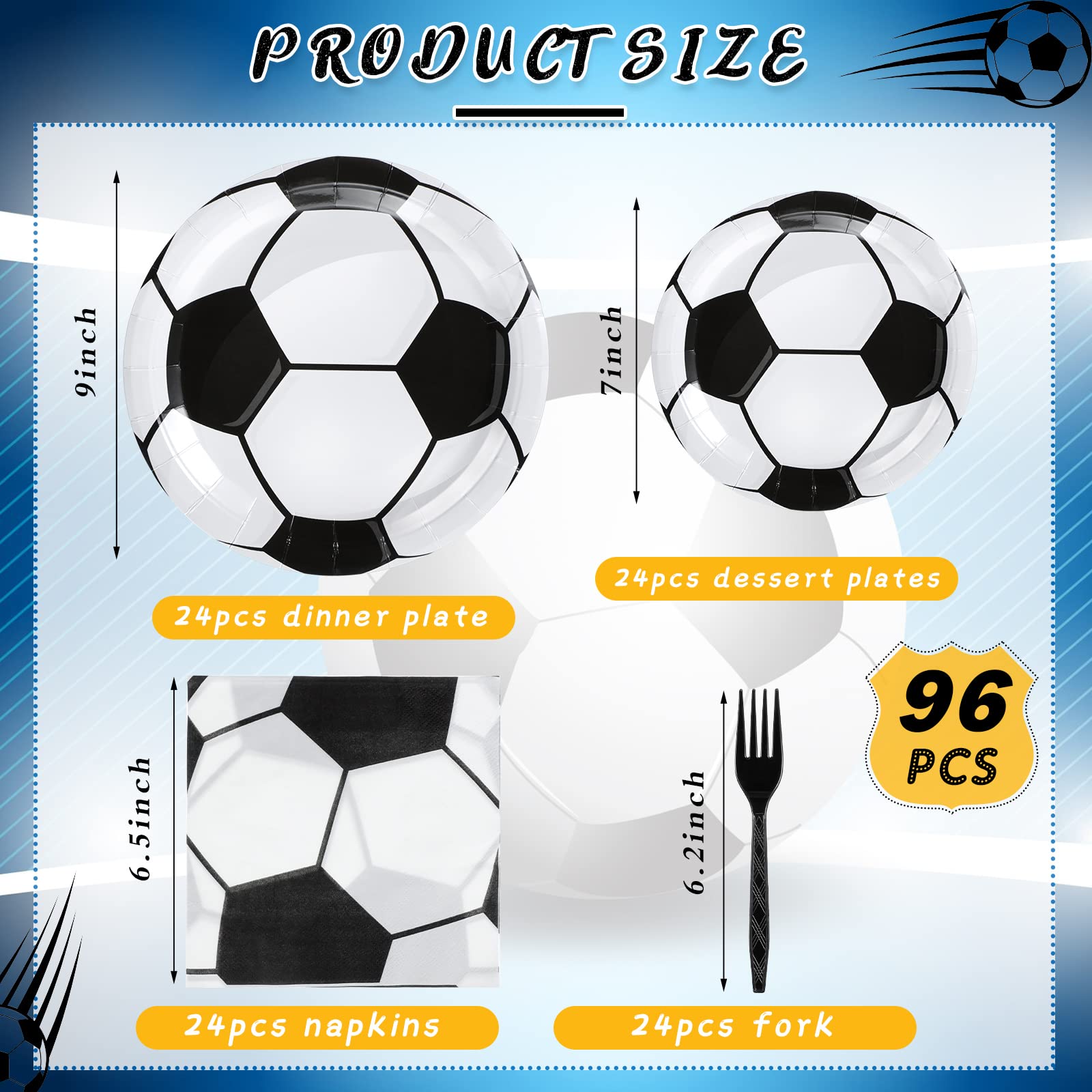 24-Piece Soccer Party Supplies Set - Disposable Tableware, Plates, Napkins & Forks - Perfect for Soccer Birthday Decorations & Themed Party Favors | Ideal for Kids' Birthday Parties, Sports Celebrations & Team Events