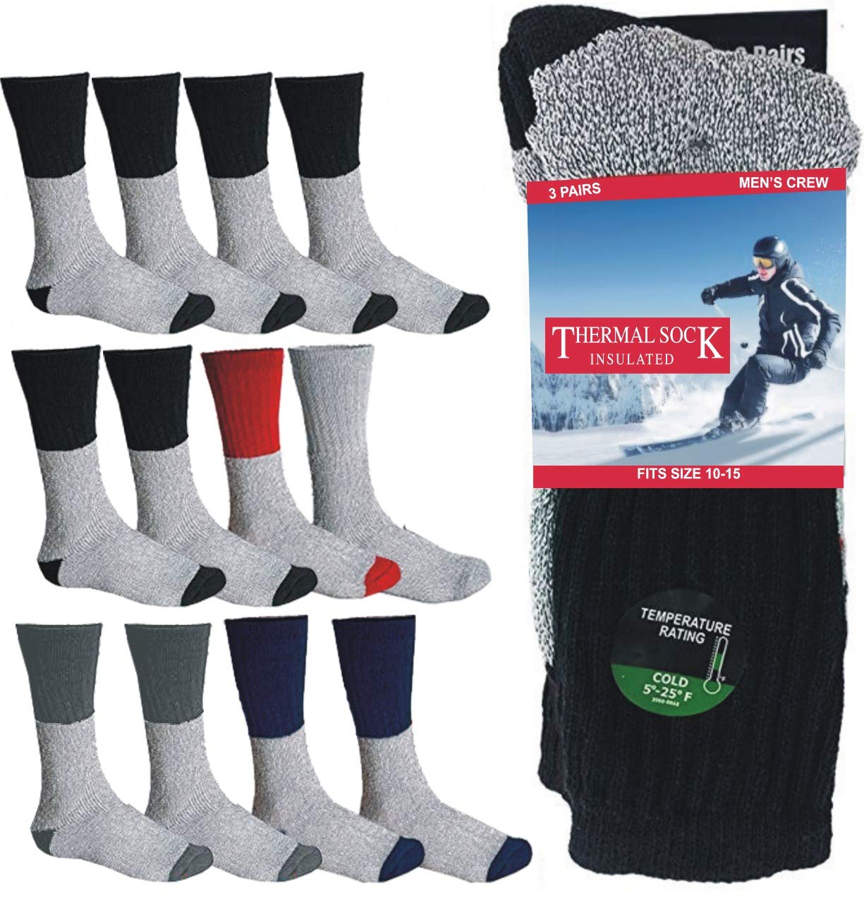 Premium Diamond Star Thermal Winter Socks for Men & Women - Ultra Warm Insulated Boot Socks for Extreme Cold Weather - 6 or 12 Pairs Pack - Ideal for Skiing, Hiking & Outdoor Winter Activities
