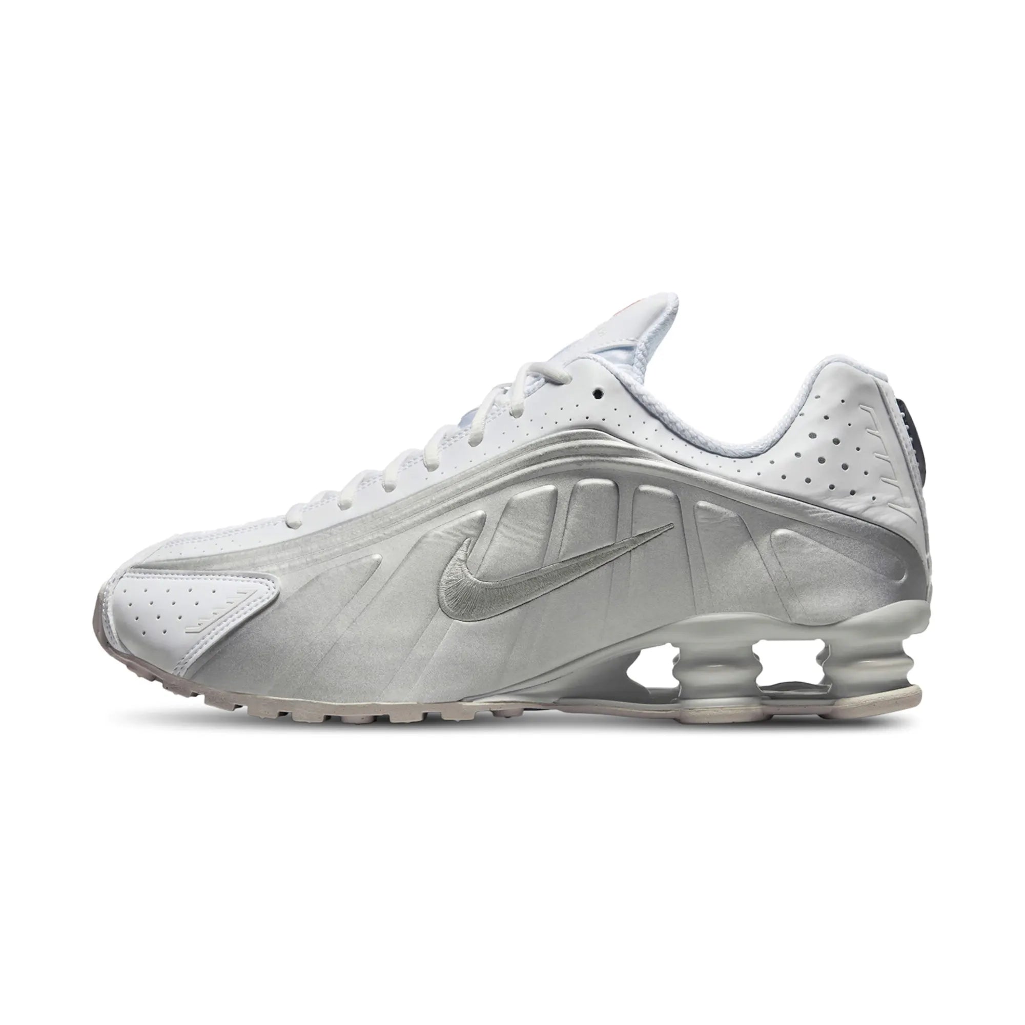 Nike Shox R4 Men's Running Shoes - White/Bright Crimson/Metallic Silver for Gym, Jogging & Casual Wear