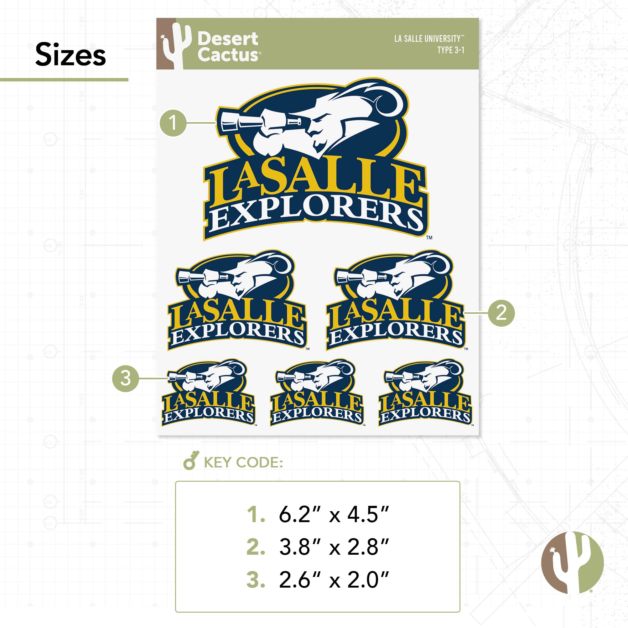 Desert Cactus LSU Sticker - La Salle University Vinyl Decals for Laptop, Water Bottle, Car & Scrapbook - Waterproof & Durable (Type 3-1) - Perfect for College Students, Fans & DIY Craft Projects