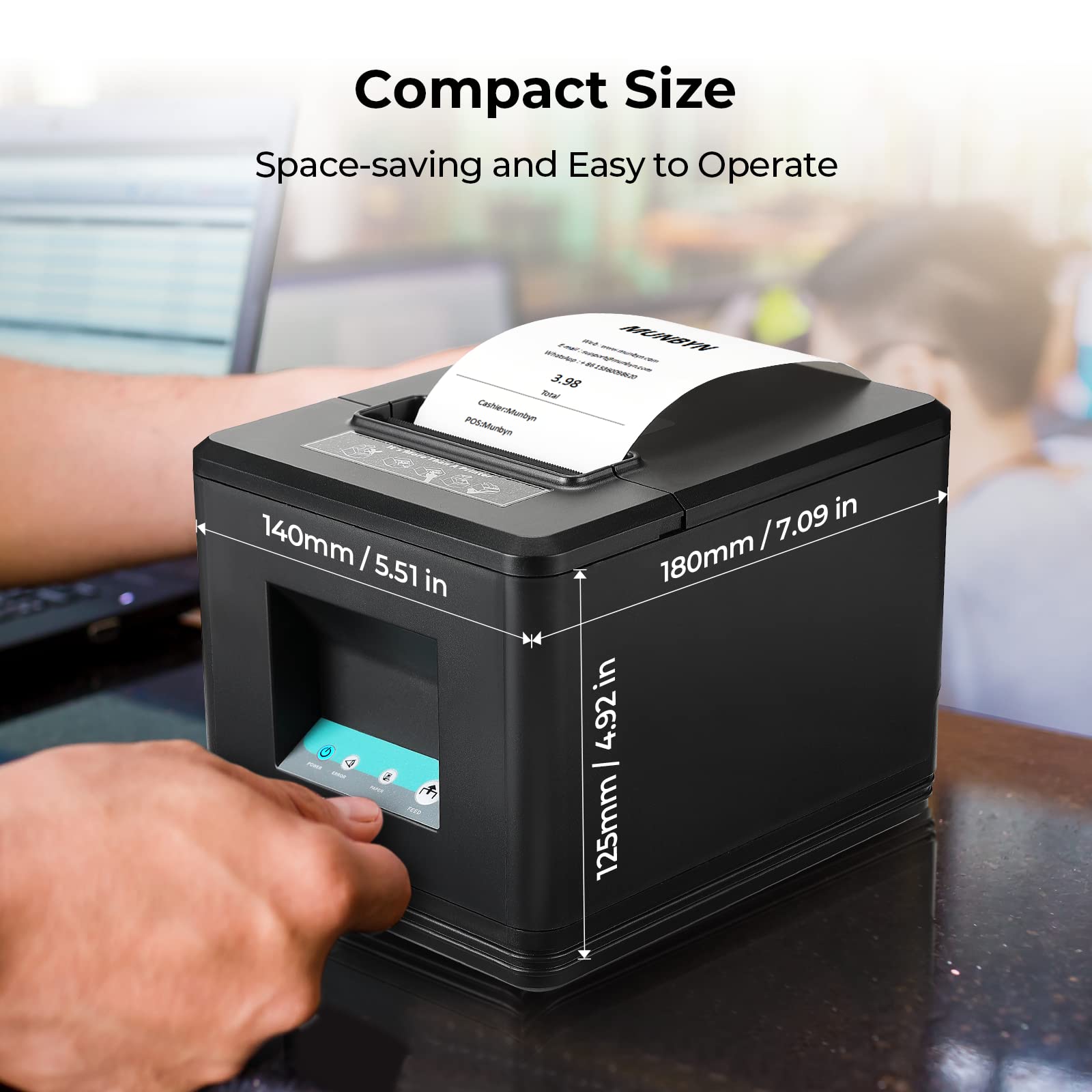 MUNBYN 80mm USB Thermal Receipt Printer with Auto Cutter - ESC/POS Compatible for Windows & Mac - Ideal for Retail Stores, Restaurants, and Small Business POS Systems