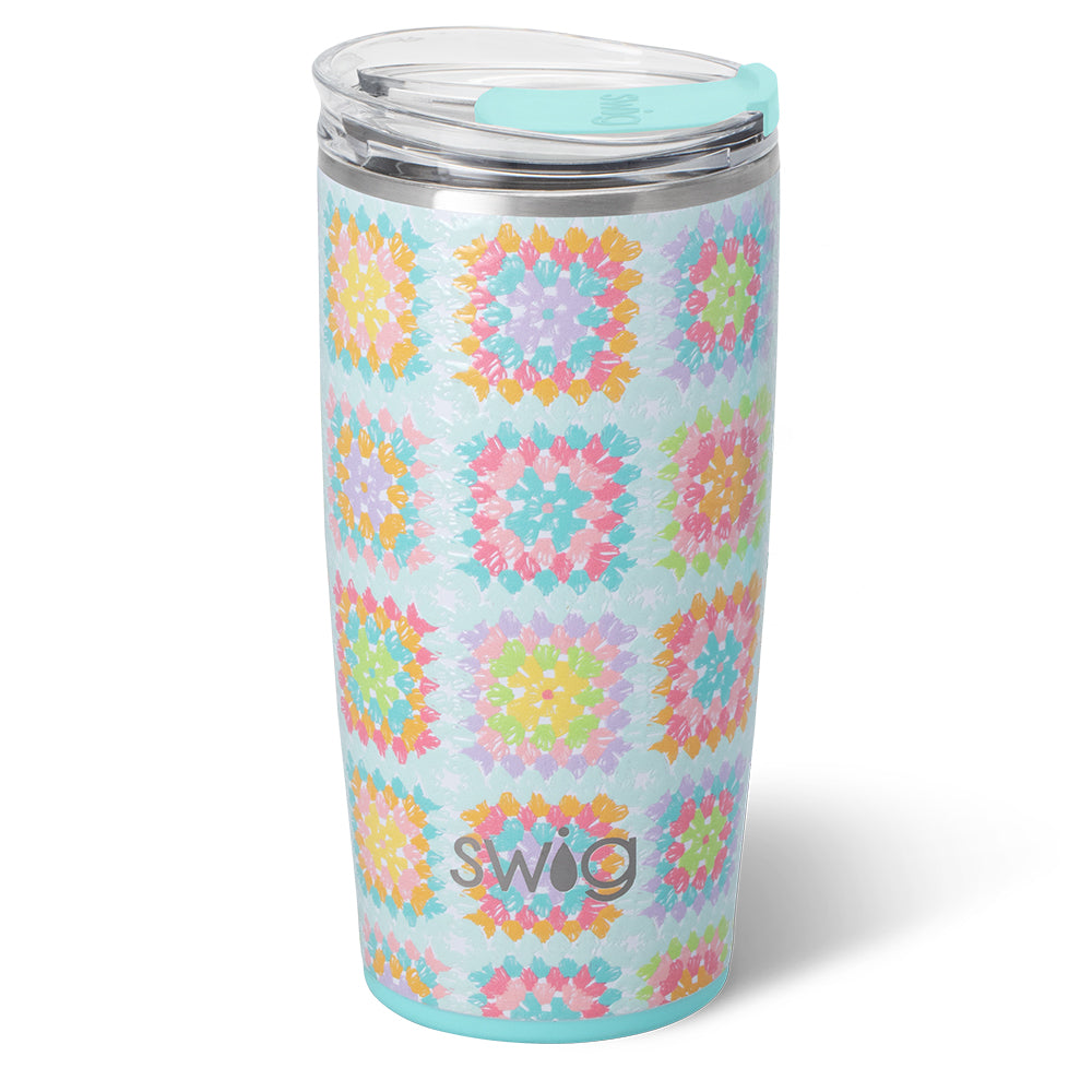 22oz Granny Squares Tumbler - Insulated Stainless Steel Cup with Lid & Straw for Hot & Cold Drinks - Perfect for Coffee, Tea, Water - Great for Home, Office, Travel & Outdoor Activities