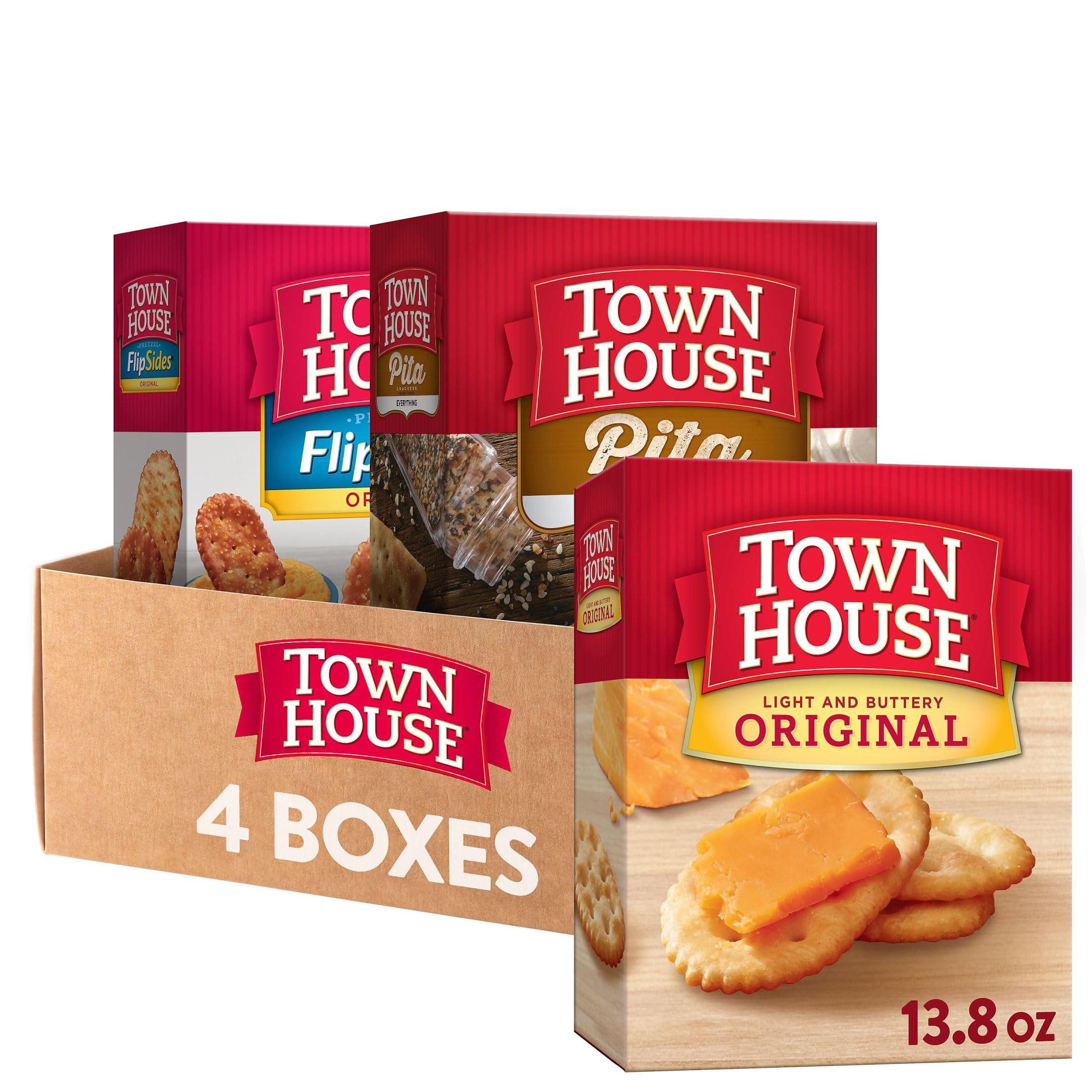 Town House Crackers Variety Pack (4 Boxes) - Assorted Flavors, Party Snacks, Perfect for Entertaining, Office Meetings & Family Gatherings