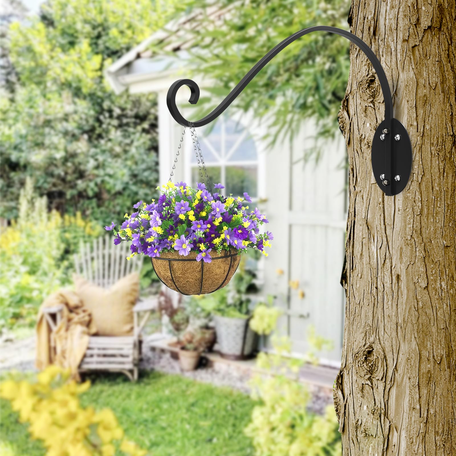16 Inch Outdoor Plant Hangers - Hand-Forged Metal Wall Hooks for Hanging Baskets, Flowers, Lanterns & Wind Chimes | Black Bird Feeder Hanger | Perfect for Garden, Patio & Balcony Decor