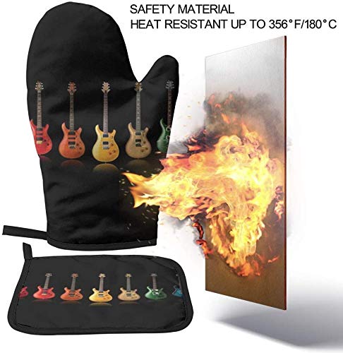 Colorful Heat-Resistant Guitar Oven Mitt & Pot Holder Set - Non-Slip Kitchen Gloves for Cooking, Baking, Grilling - Perfect for Music Lovers & Home Chefs