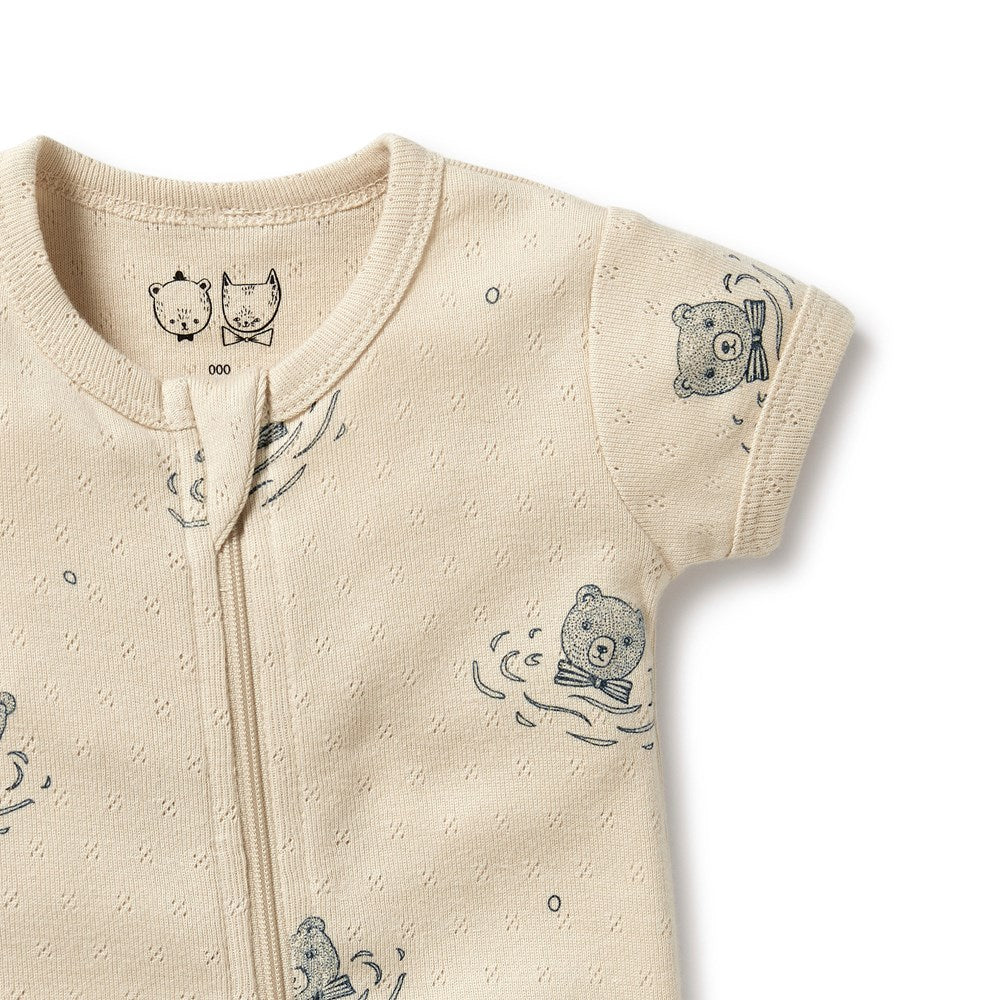 Organic Baby Bear Pointelle Boyleg Zip-Up Romper - Soft & Cozy for Newborns & Infants - Perfect for Playtime, Naptime & Photo Shoots
