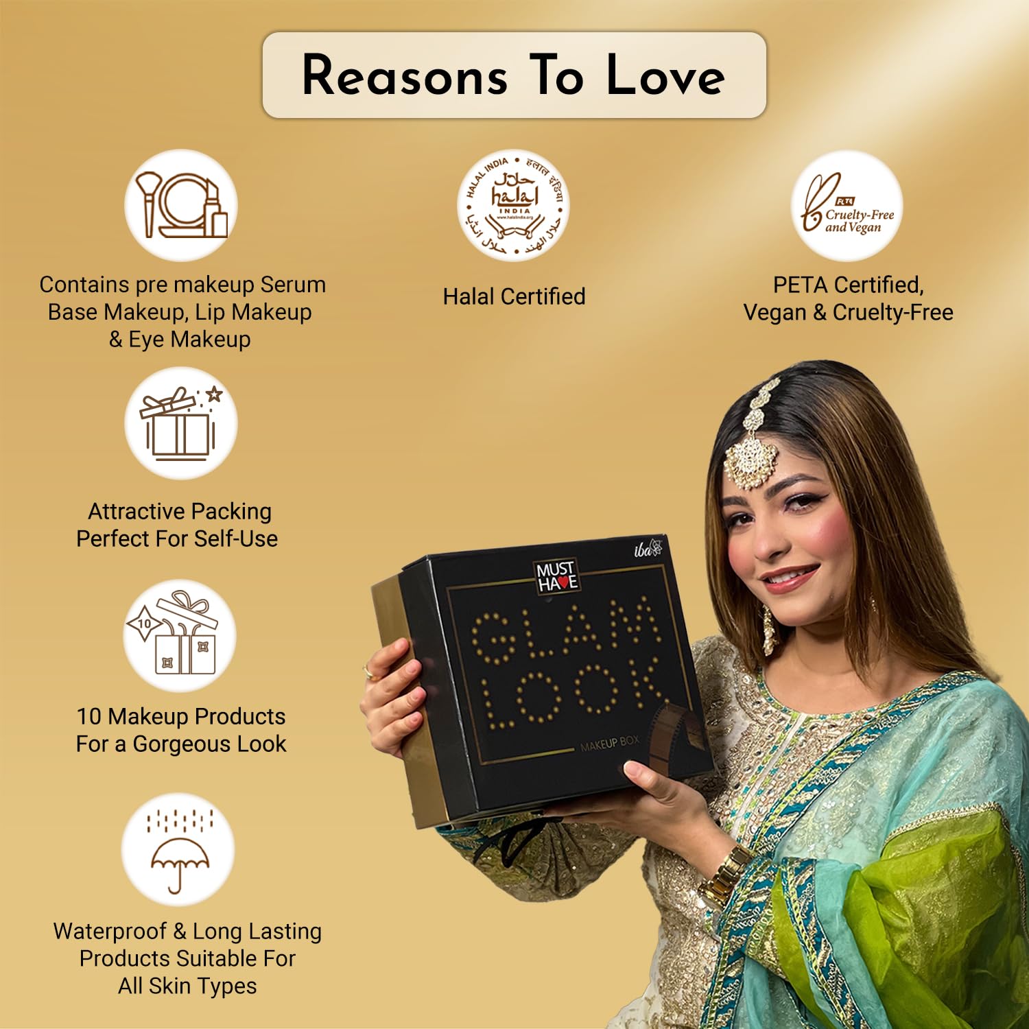 **Glam Look Makeup Box for Women - 9-in-1 Complete Makeup Kit with Waterproof Foundation, Matte Compact, Concealer, Transfer-Proof Lipstick, Face Palette, Eyeshadow, Kajal & More | Perfect for Eid Mubarak Gifts, Parties, Weddings & Everyday Glam**