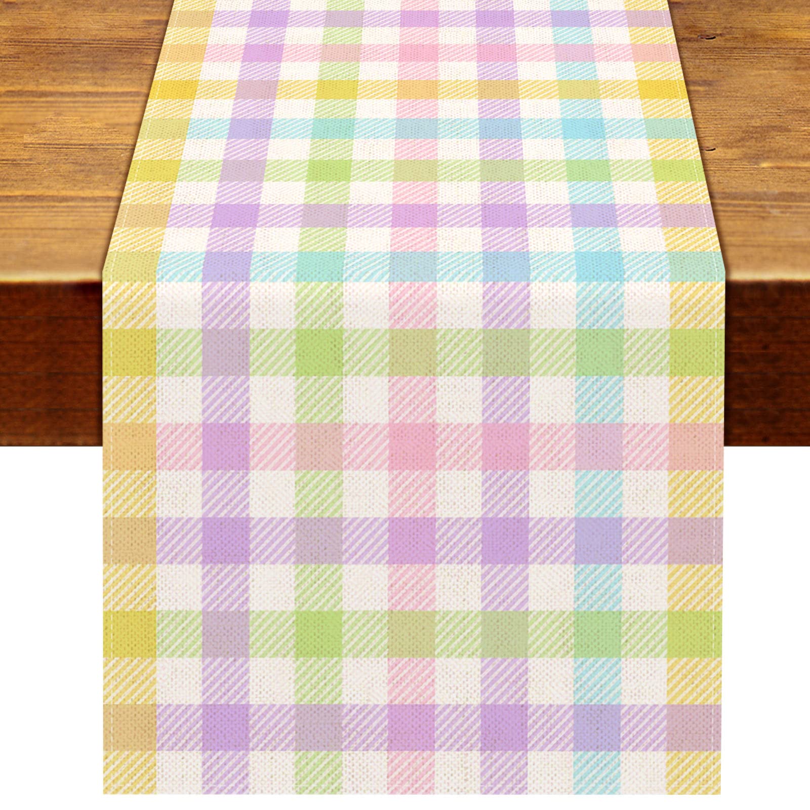 Nepnuser Linen Spring Easter Buffalo Check Plaid Table Runner - Rustic Farmhouse Decor for Dining Room, Kitchen, and Seasonal Celebrations (13