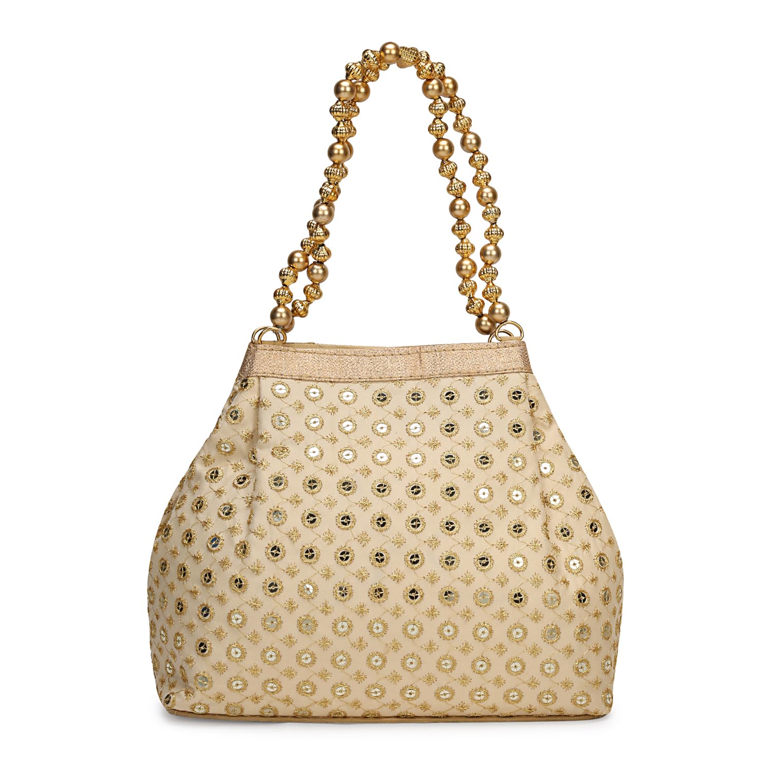 Embroidered Indian Potli Bags for Women - Gold Pearl Handle Evening Clutch Purse for Wedding, Party & Special Occasions | Elegant Traditional Handbag for Bridal, Festive & Cultural Events