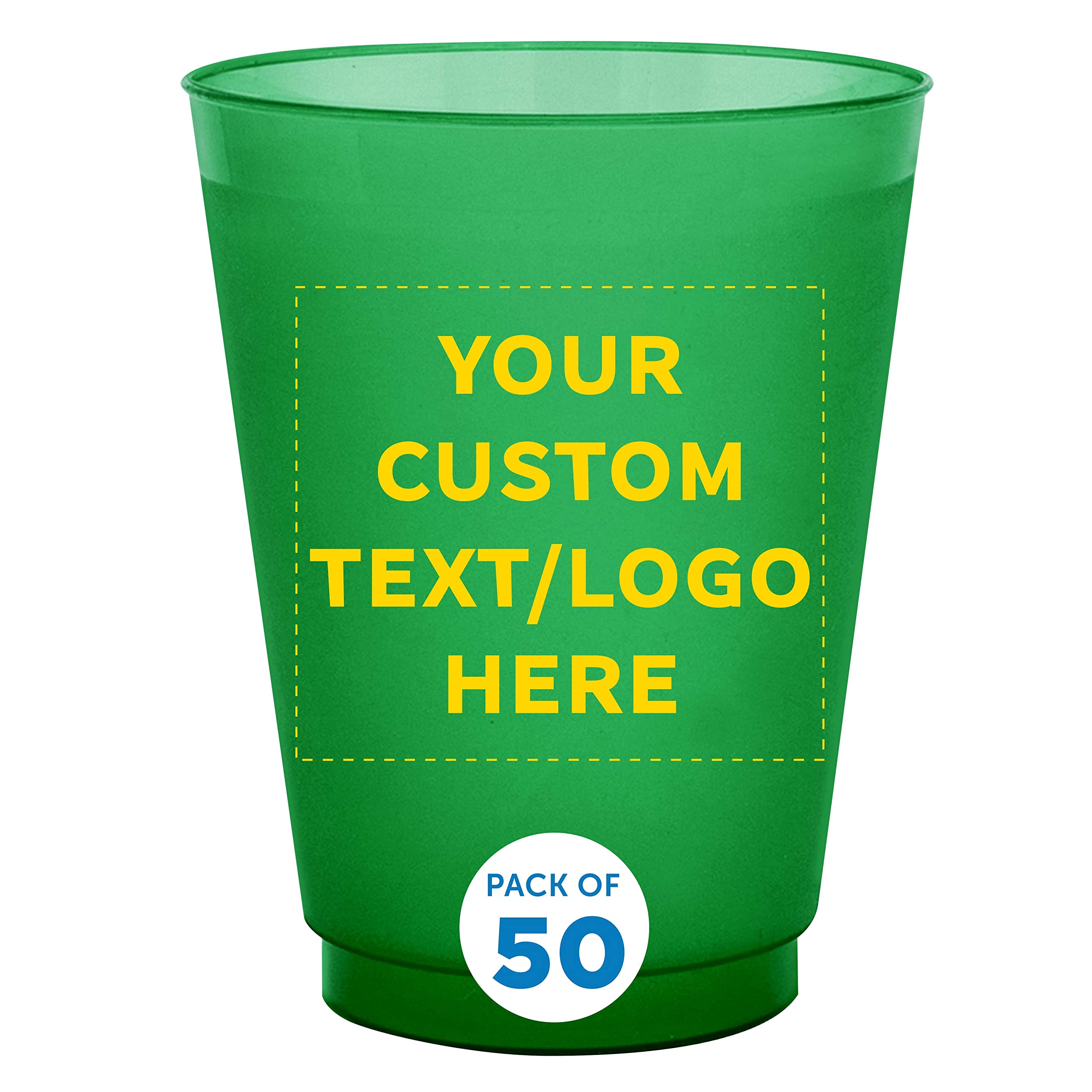 Custom Printed 16 oz Frosted Plastic Stadium Cups - 50 Pack, Shatterproof & Reusable with Promotional Text/Logo - Perfect for Parties, Tailgating, and Outdoor Events (Green)