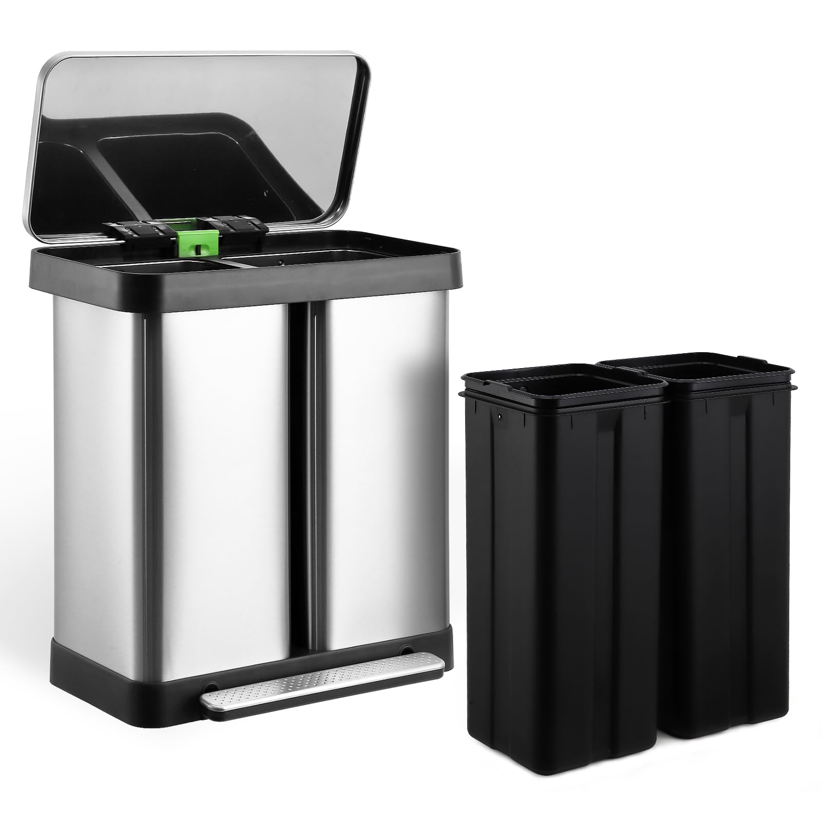 GARVEE 19 Gallon Stainless Steel Step Trash Can with Foot Pedal - Hands Free Kitchen Garbage Bin, Dual Compartment Recycling Waste Bin for Home & Office Use - Ideal for Kitchen, Pantry, and Garage Organization