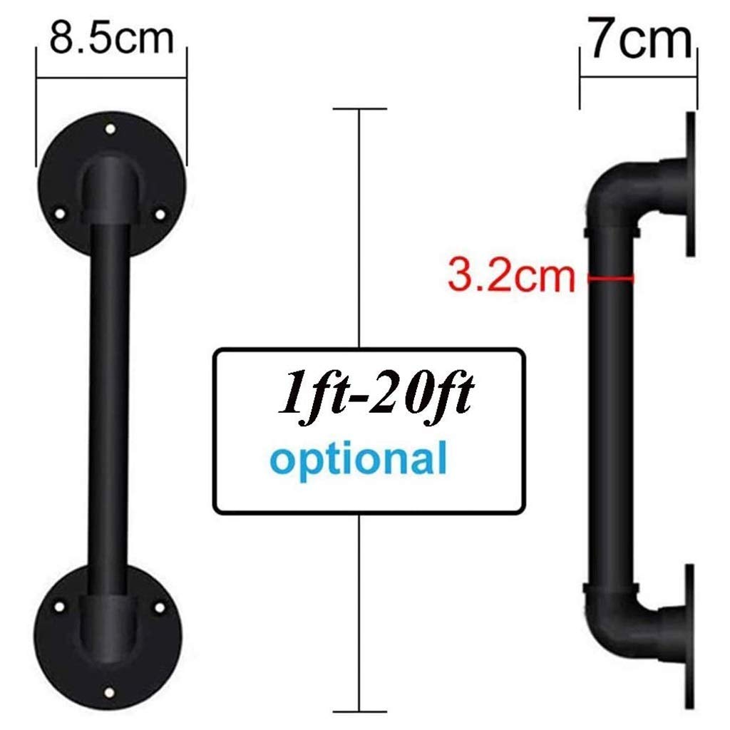 5ft Industrial Matte Black Galvanized Iron Pipe Handrail Kit - Indoor/Outdoor Stair Railing for Elderly Safety, Loft & Industrial Style Home Decor - Perfect for Stairs, Porches, and Accessibility Needs