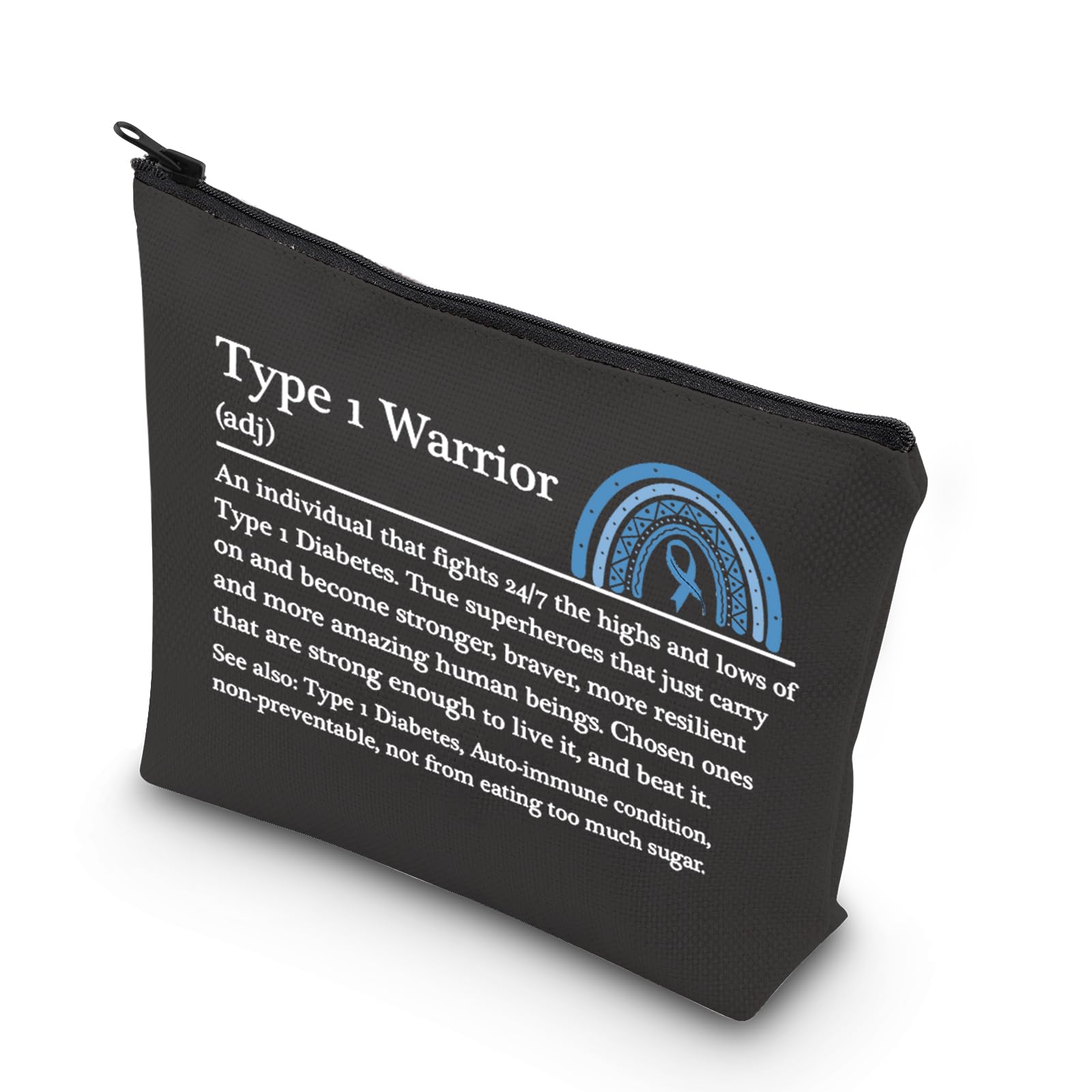 TSOTMO Diabetes Makeup Bag - Black Cosmetic & Toiletry Organizer for Travel - Perfect Gift for Type 1 Diabetes Warriors (BLK-Type 1 Warrior) - Ideal for Daily Essentials, Medication Storage & On-the-Go Lifestyle