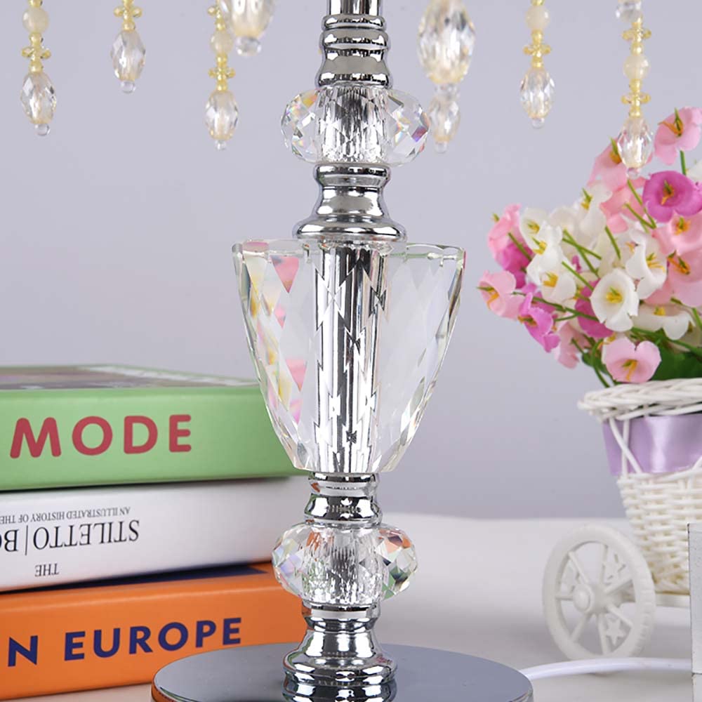 Modern Crystal Bedside Desk Lamp with E27 Socket - 1-Light Fabric Table Lamp for Kids Room, Reading, Nightstand & Vanity Decor - 17.73