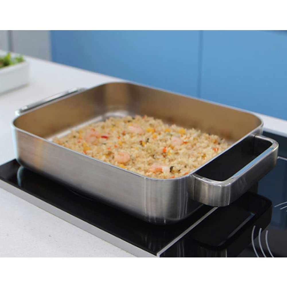 5-Ply Stainless Steel Rectangular Griddle Pan for Induction, Gas & BBQ Grills - 11.4