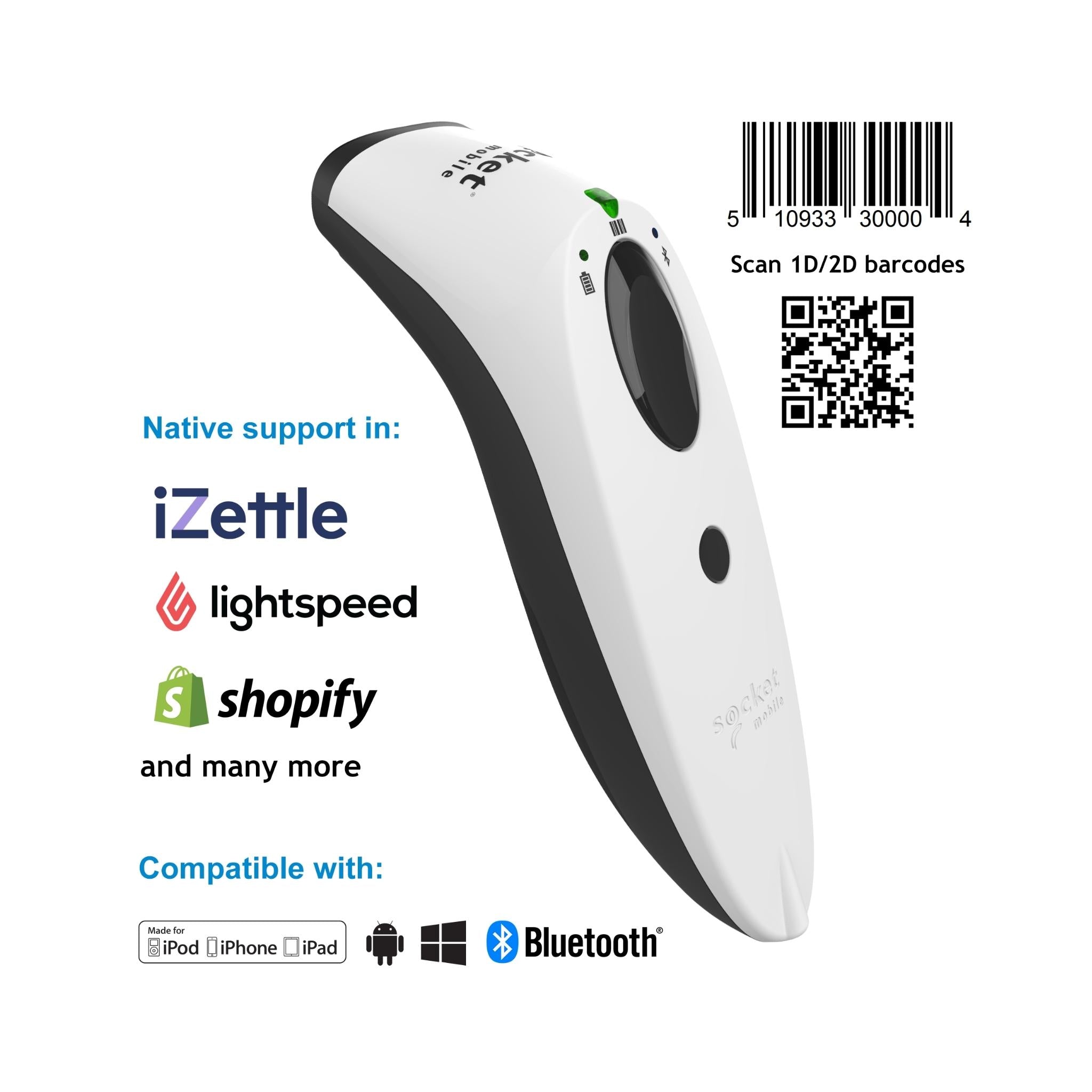 Socket Mobile SocketScan S730 1D Laser Barcode Scanner - High-Speed USB & Bluetooth Wireless Barcode Reader for Retail, Warehouse & Inventory Management