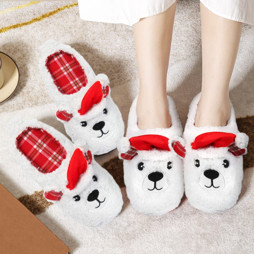 Cozy Fuzzy Animal Slippers for Women & Kids - Non-Slip Memory Foam Winter House Shoes (Dog, Polar Bear, Reindeer Designs) - Perfect for Christmas Gifts, Indoor Comfort & Bedroom Wear