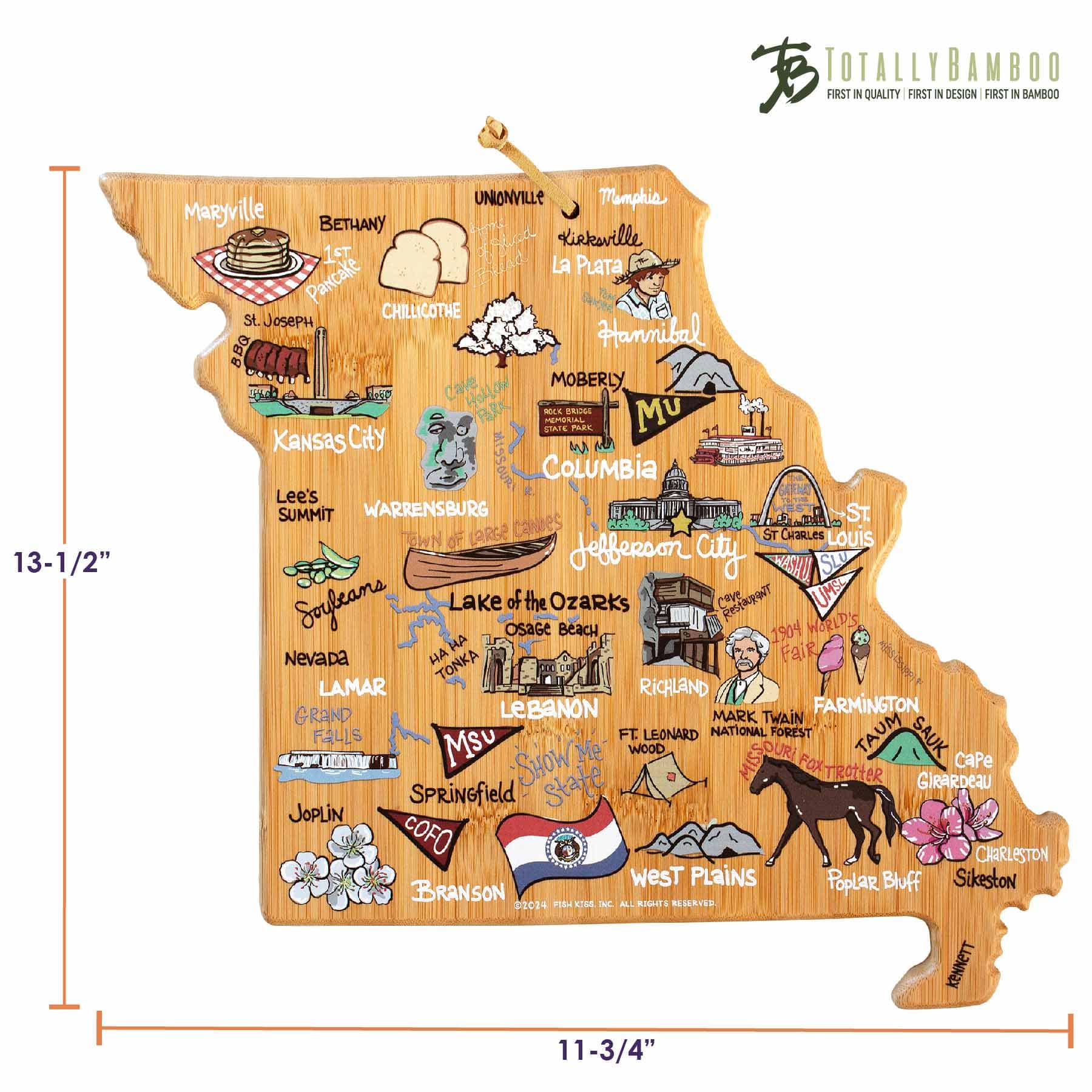 Premium Missouri Wood Cutting Board with Fish Kiss™ Artwork - Durable Kitchen Essential for Chopping, Serving & Decor