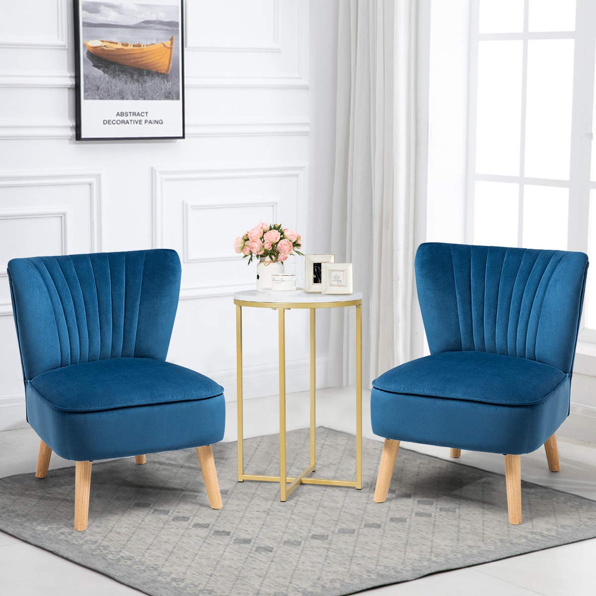 Giantex Set of 2 Velvet Accent Chairs with Wood Legs - Modern Upholstered Armless Wingback Club Chairs, Thickly Padded for Living Room, Bedroom, Office & Lounge - Comfortable Seating for Home Decor & Relaxation